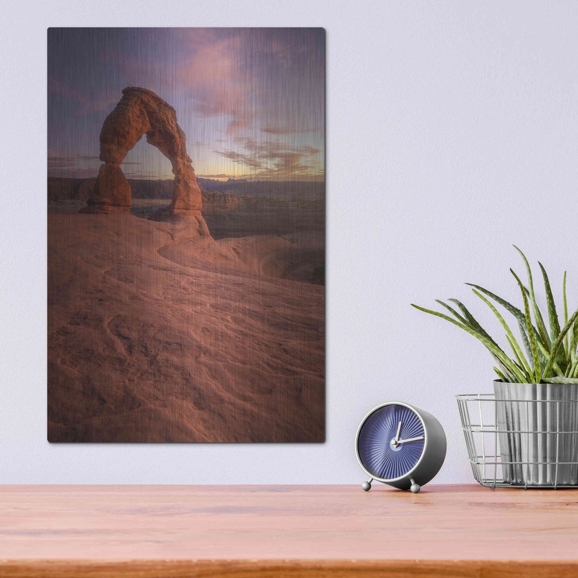 Luxe Metal Art 'Lonesome Sunset - Arches National Park' by Darren White, Metal Wall Art,12x16