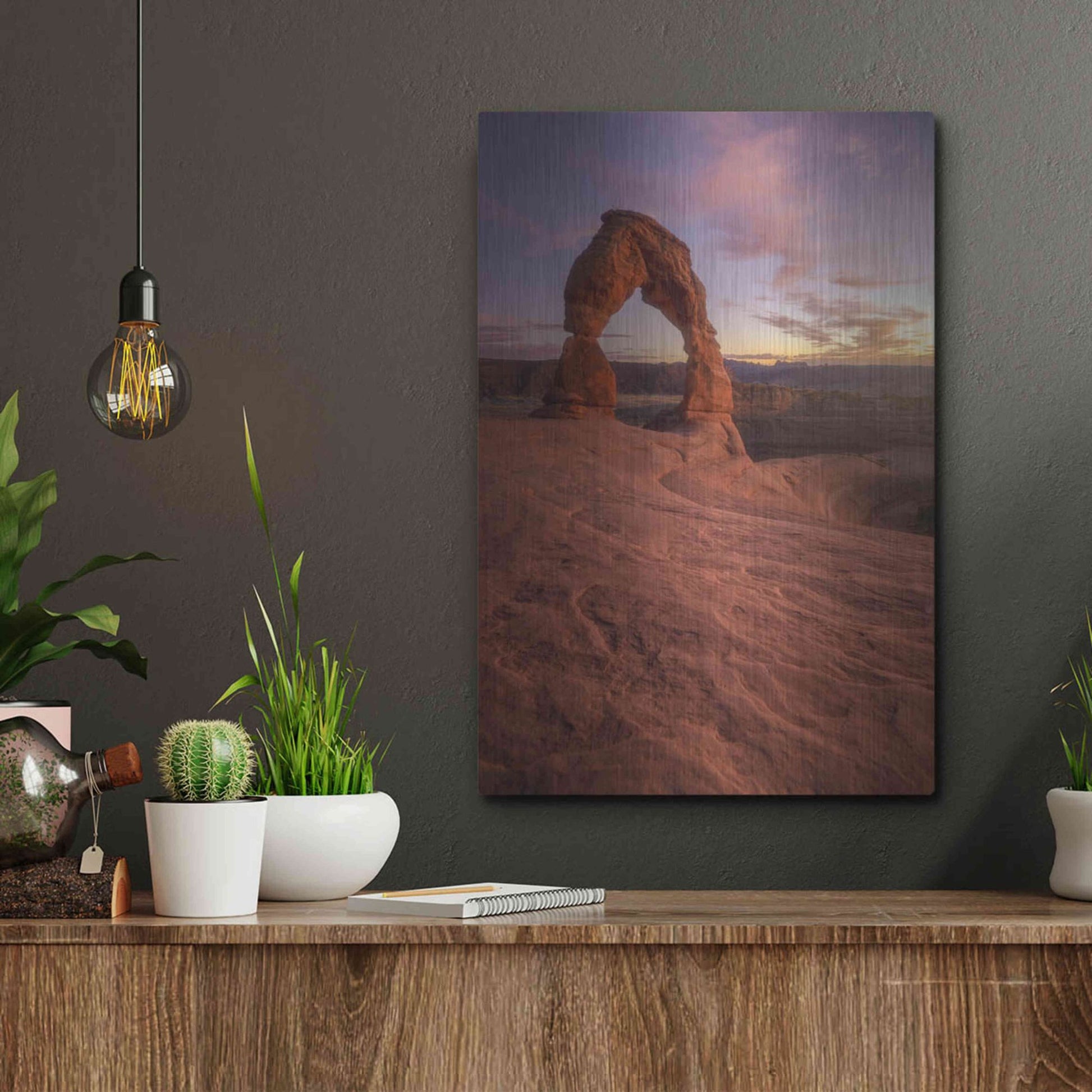 Luxe Metal Art 'Lonesome Sunset - Arches National Park' by Darren White, Metal Wall Art,12x16