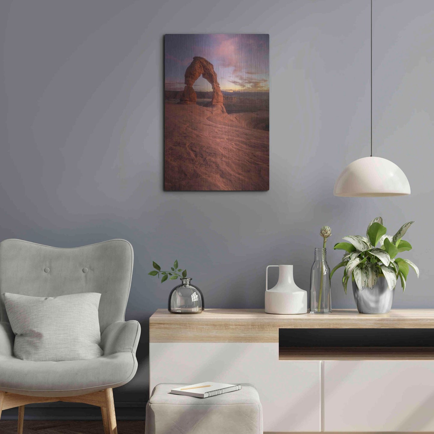 Luxe Metal Art 'Lonesome Sunset - Arches National Park' by Darren White, Metal Wall Art,16x24