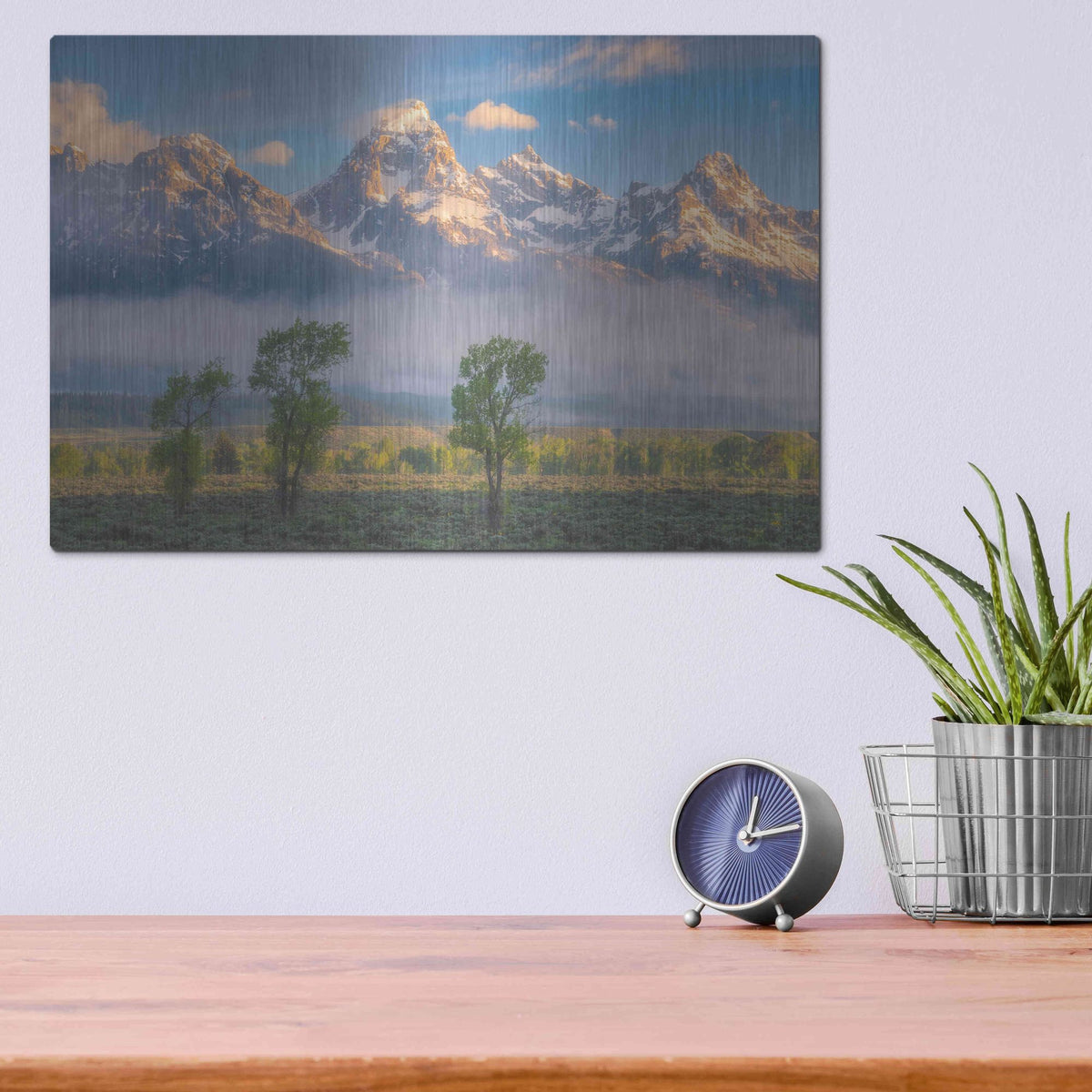 Luxe Metal Art 'Morning Fog In the Tetons - Grand Teton National Park' by Darren White, Metal Wall Art,16x12