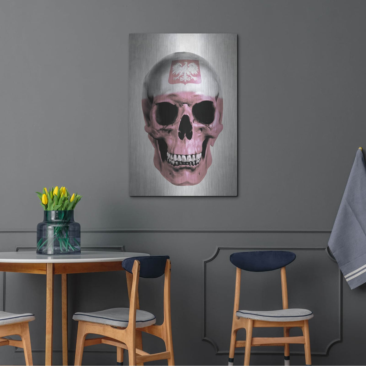'Polish Skull Grey' by Nicklas Gustafsson – Metal Wall Art, 24x36 room view