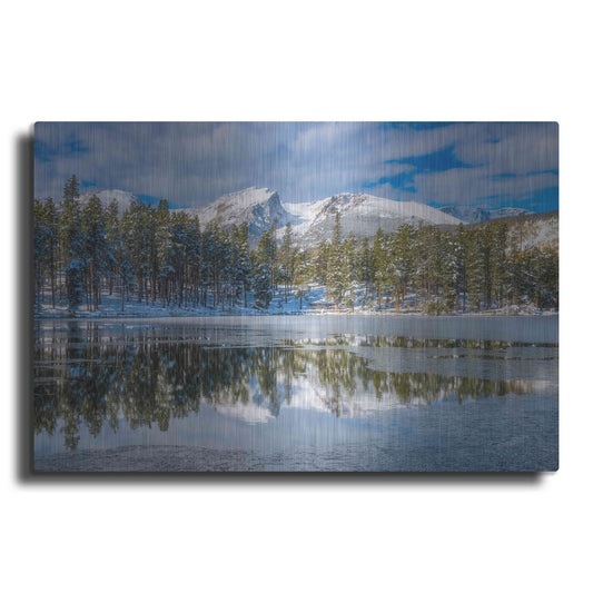 Luxe Metal Art 'Sprague Lake First Freeze - Rocky Mountain National Park' by Darren White, Metal Wall Art