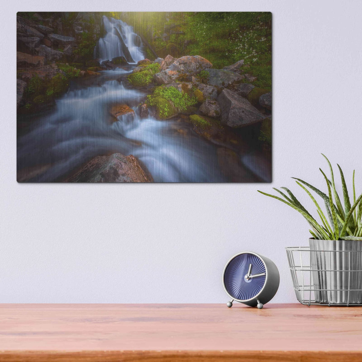 'Sunbeam Falls - Mount Rainier National Park' by Darren White – Metal Wall Art, 16x12 room view