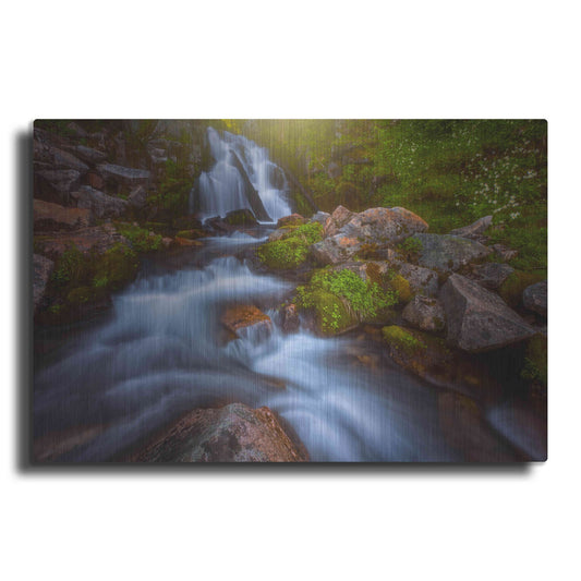 Luxe Metal Art 'Sunbeam Falls - Mount Rainier National Park' by Darren White, Metal Wall Art