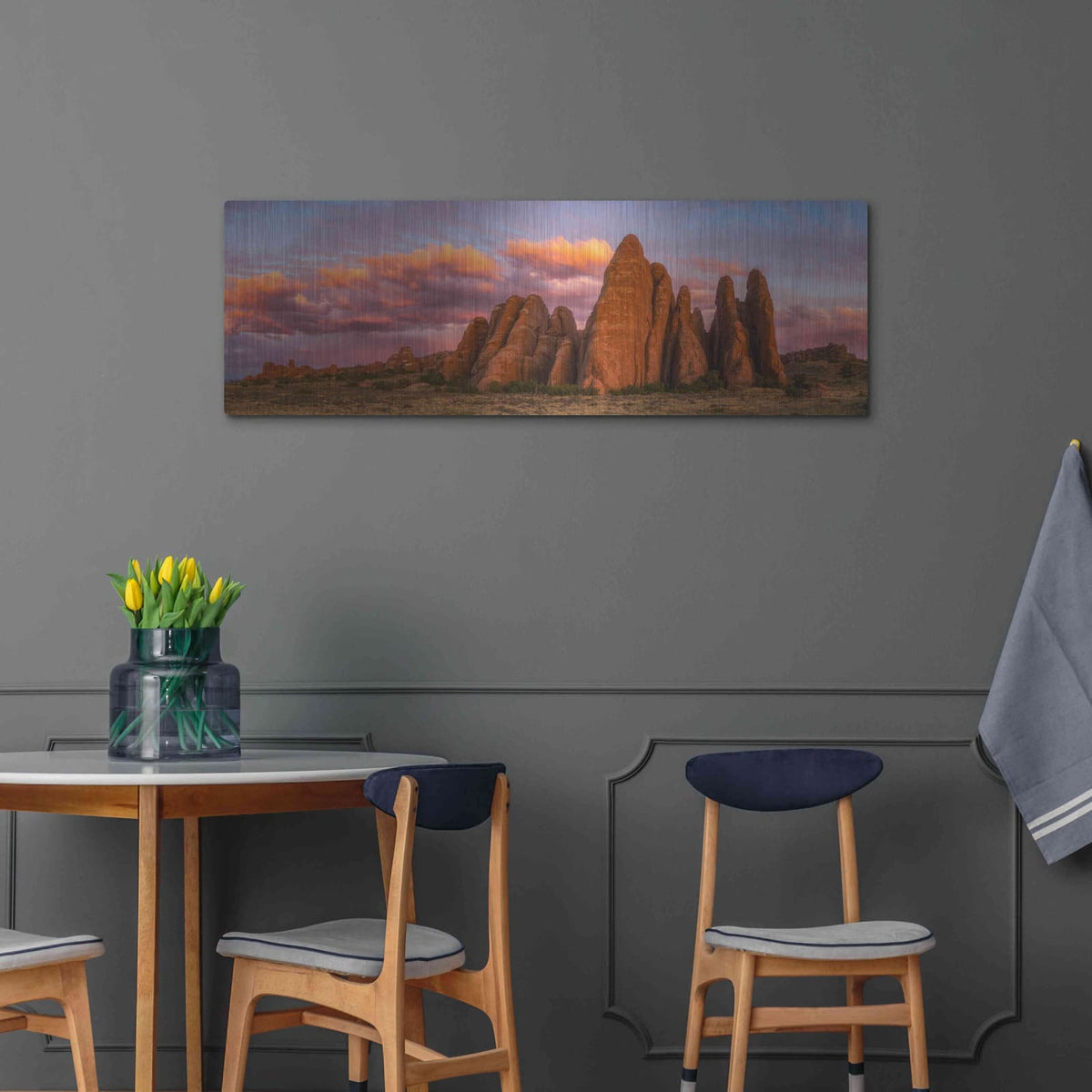 'Sunset at the Fins - Arches National Park' by Darren White – Metal Wall Art, 48x16 room view
