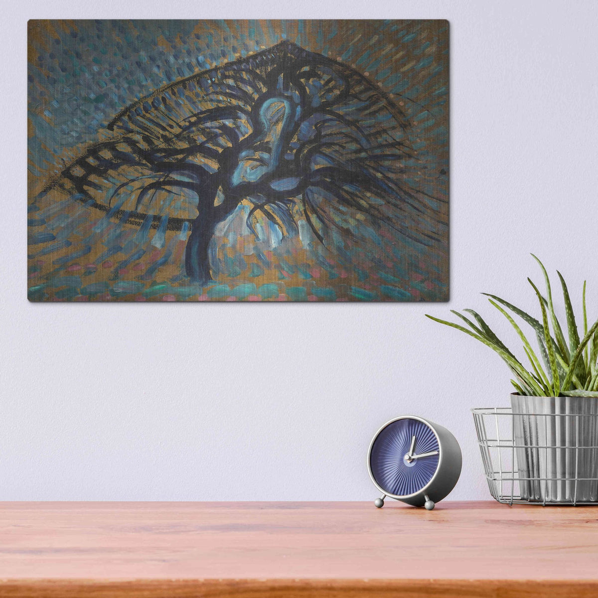 Luxe Metal Art 'Apple Tree, Pointillist Version 1908–1909' by Piet Mondrian, Metal Wall Art,16x12
