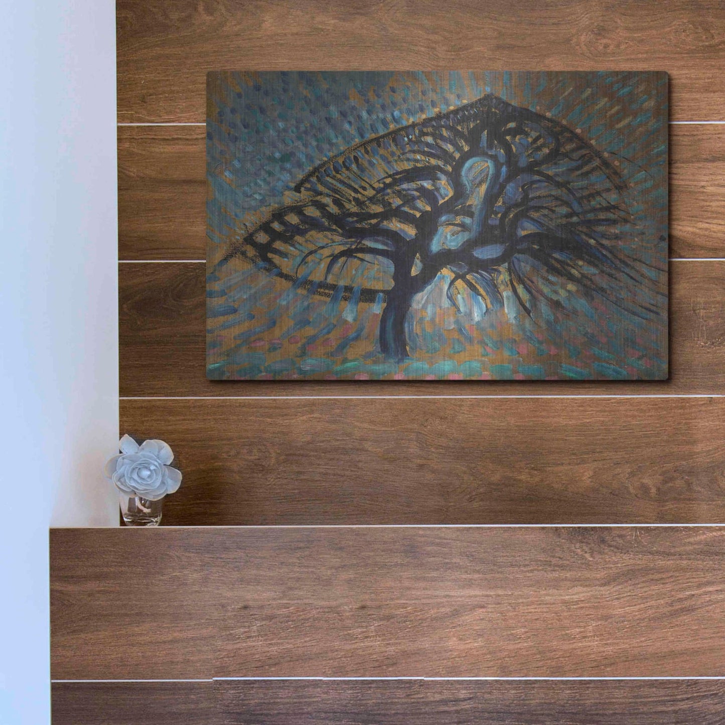 Luxe Metal Art 'Apple Tree, Pointillist Version 1908–1909' by Piet Mondrian, Metal Wall Art,16x12