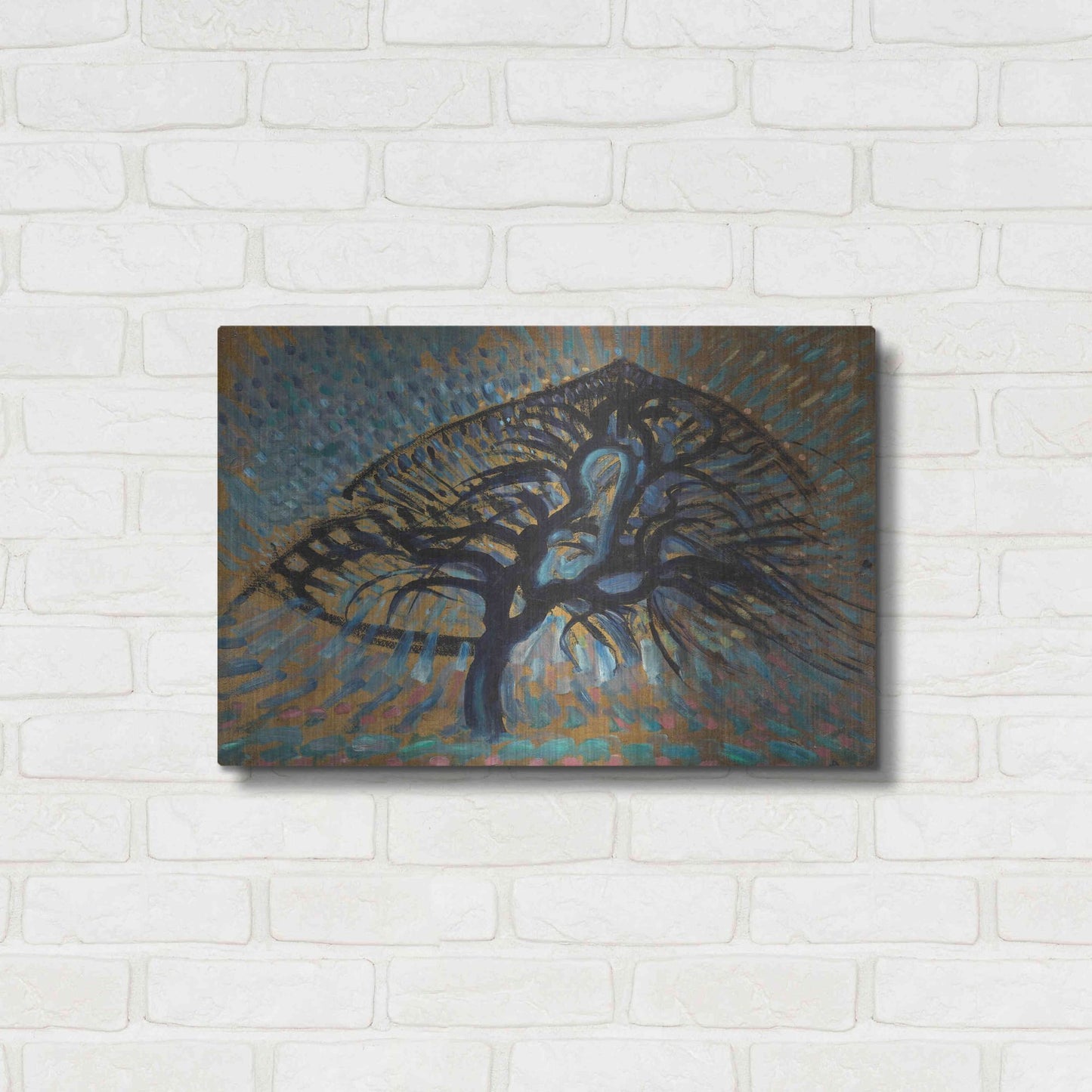 Luxe Metal Art 'Apple Tree, Pointillist Version 1908–1909' by Piet Mondrian, Metal Wall Art,24x16