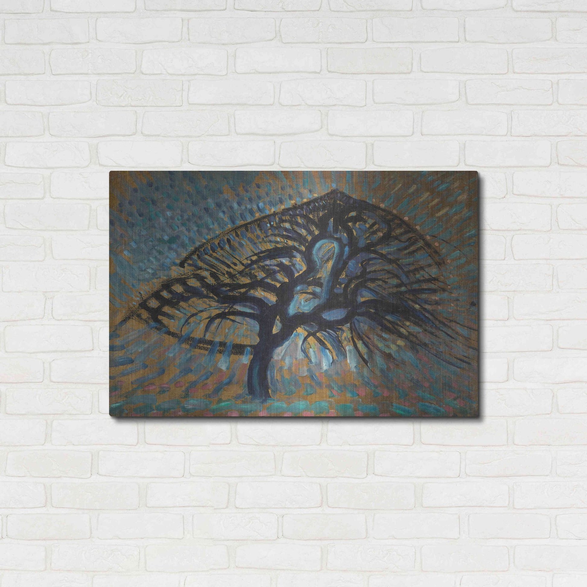 Luxe Metal Art 'Apple Tree, Pointillist Version 1908–1909' by Piet Mondrian, Metal Wall Art,36x24