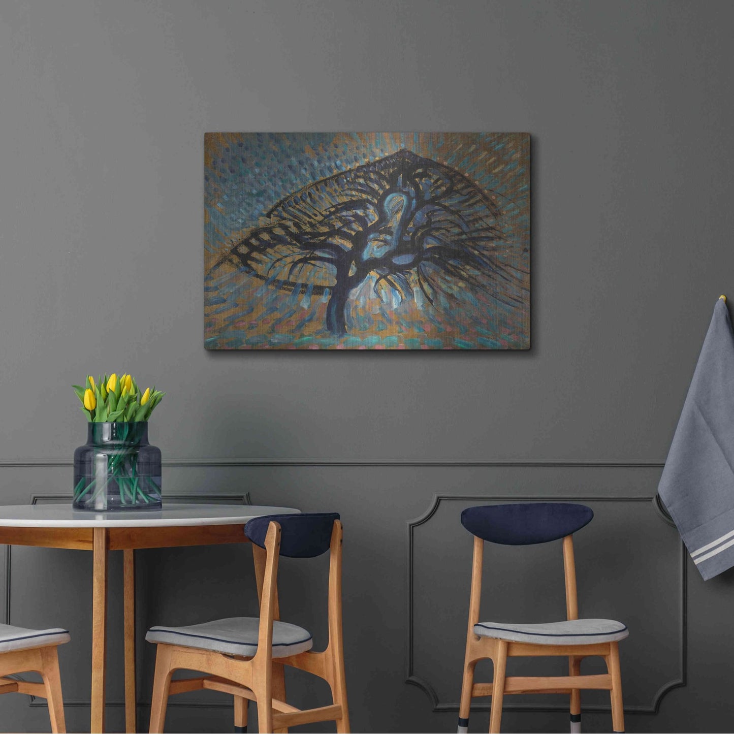 Luxe Metal Art 'Apple Tree, Pointillist Version 1908–1909' by Piet Mondrian, Metal Wall Art,36x24