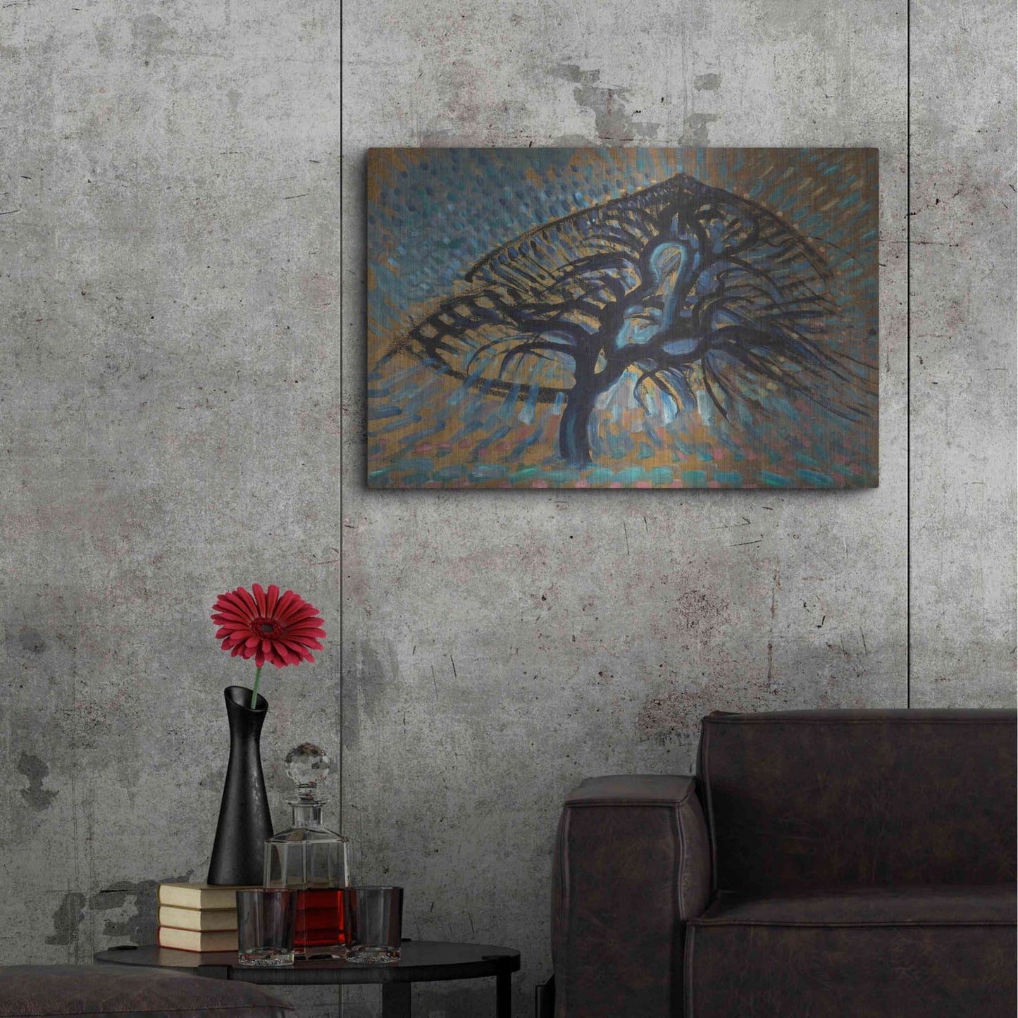 Luxe Metal Art 'Apple Tree, Pointillist Version 1908–1909' by Piet Mondrian, Metal Wall Art,36x24