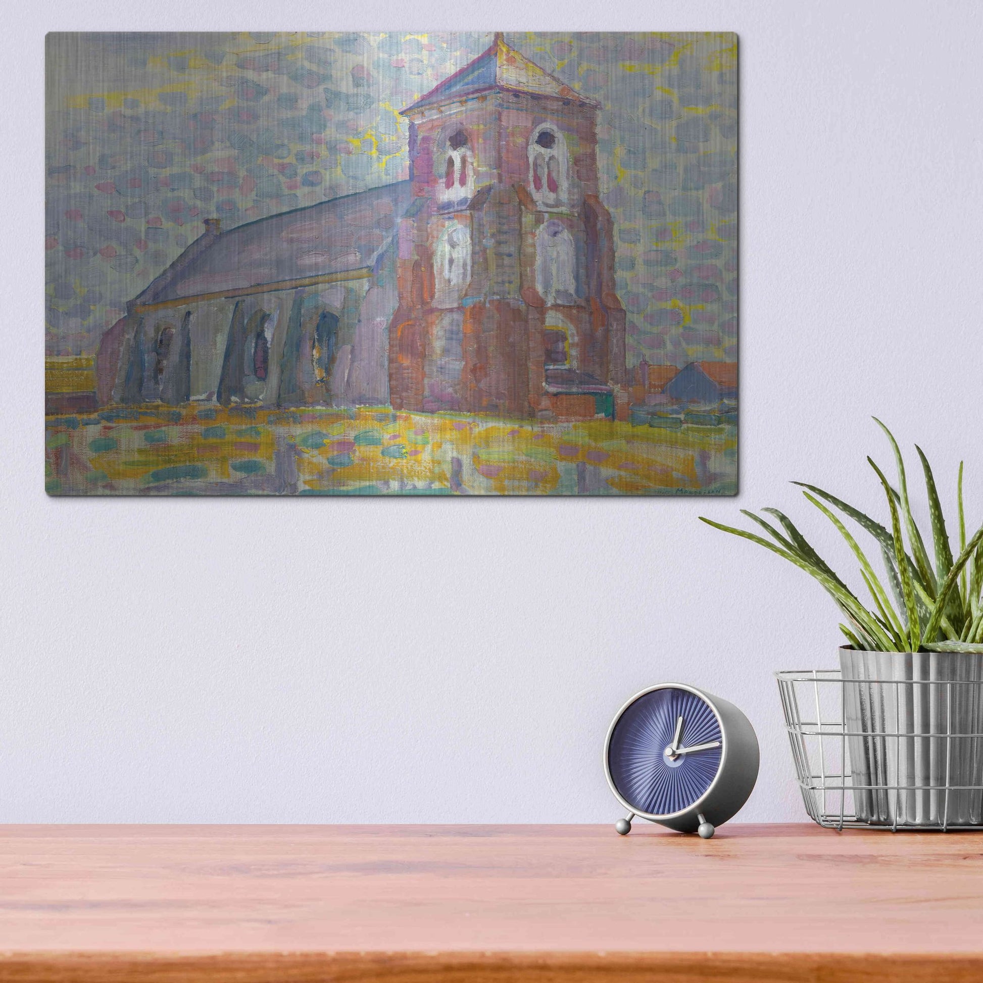 Luxe Metal Art 'Church In Zoutelande-1909' by Piet Mondrian, Metal Wall Art,16x12