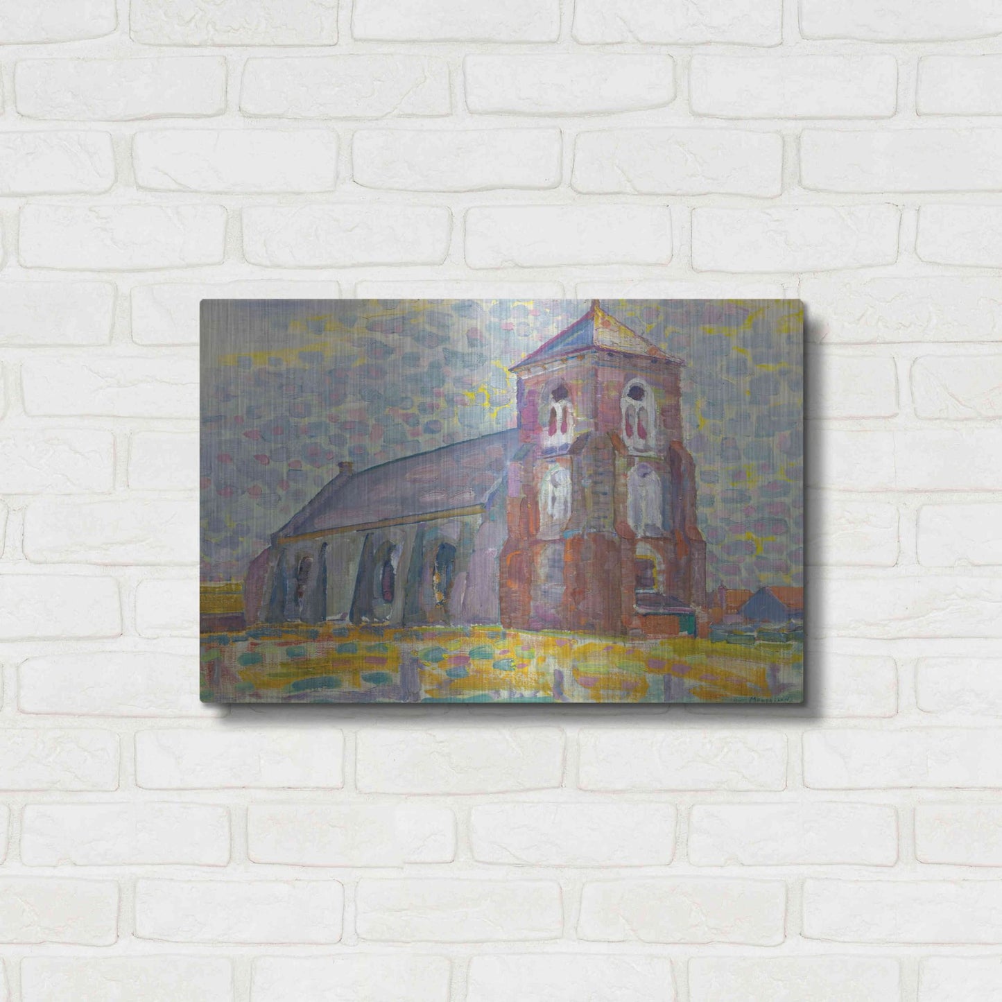 Luxe Metal Art 'Church In Zoutelande-1909' by Piet Mondrian, Metal Wall Art,24x16