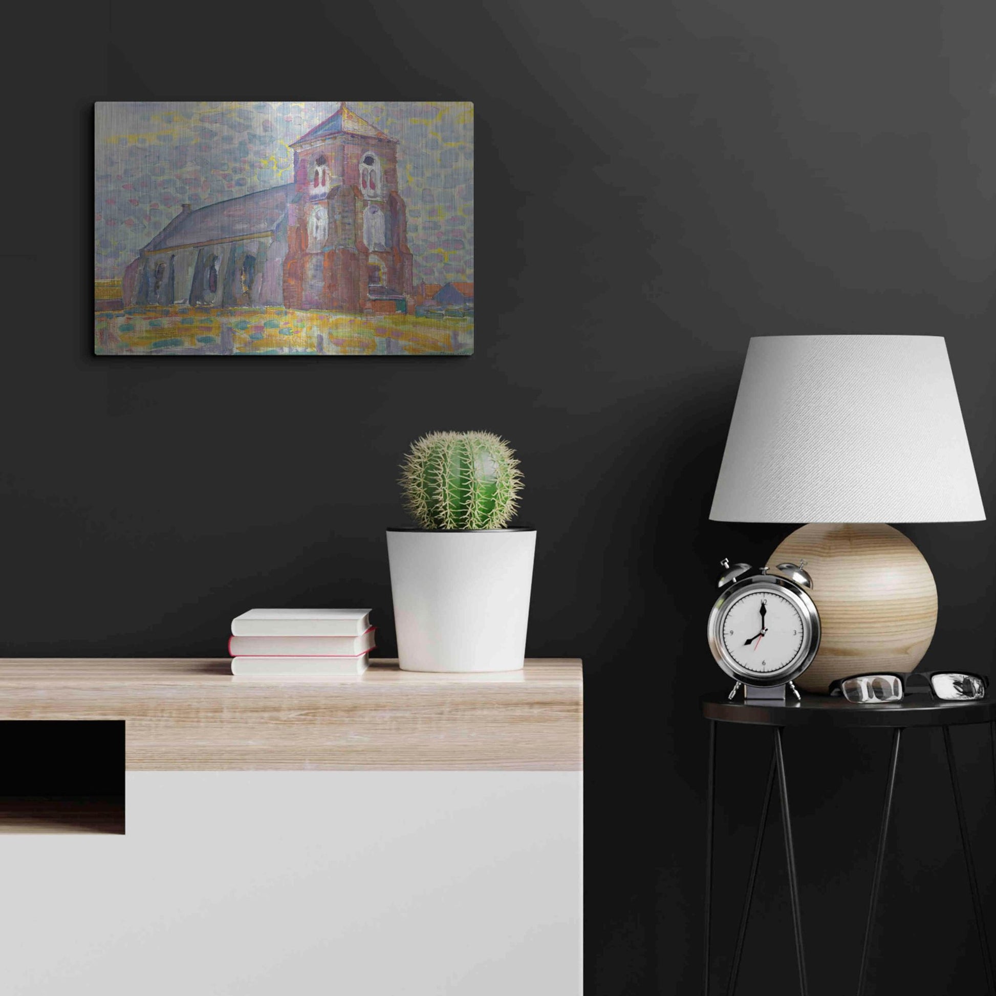 Luxe Metal Art 'Church In Zoutelande-1909' by Piet Mondrian, Metal Wall Art,24x16