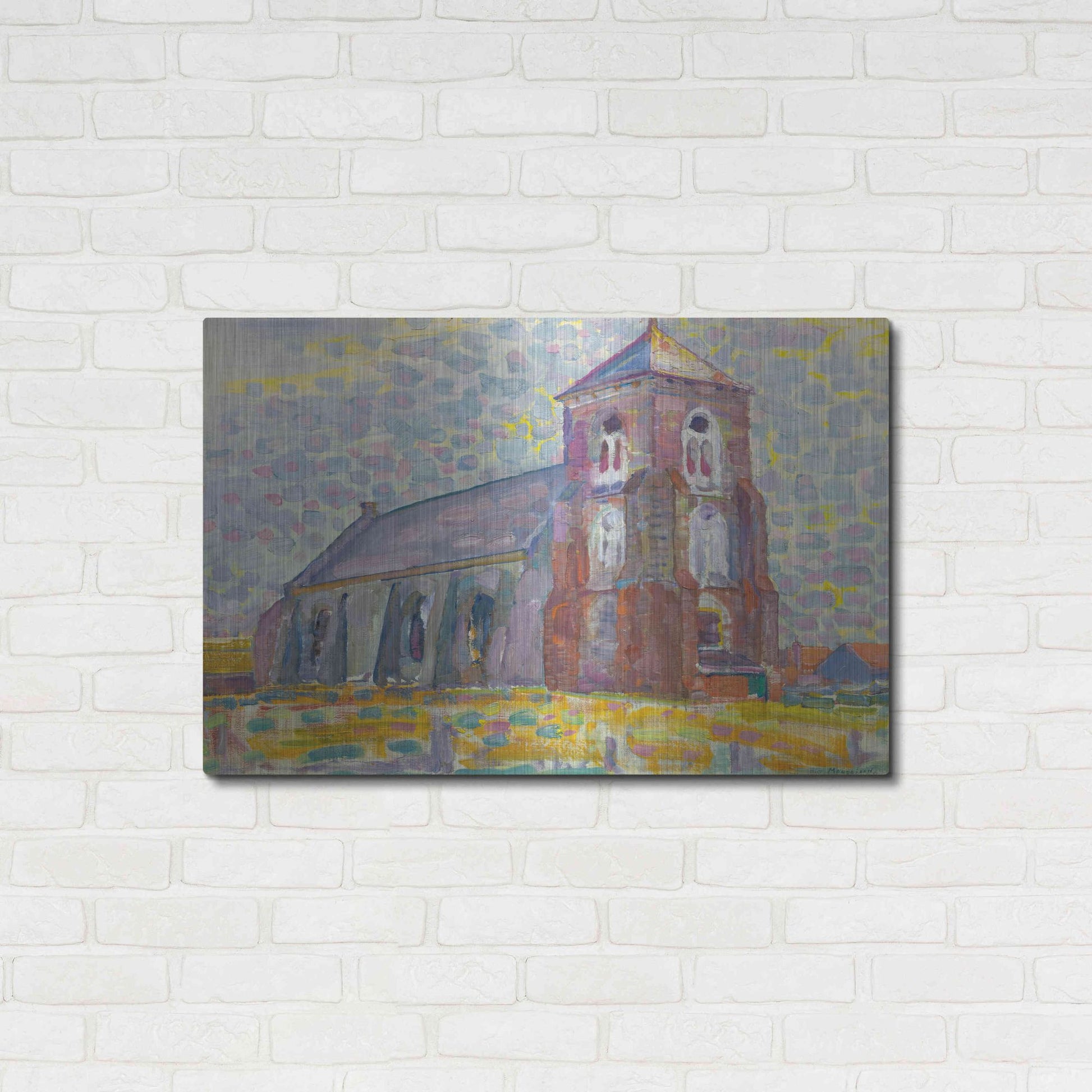 Luxe Metal Art 'Church In Zoutelande-1909' by Piet Mondrian, Metal Wall Art,36x24