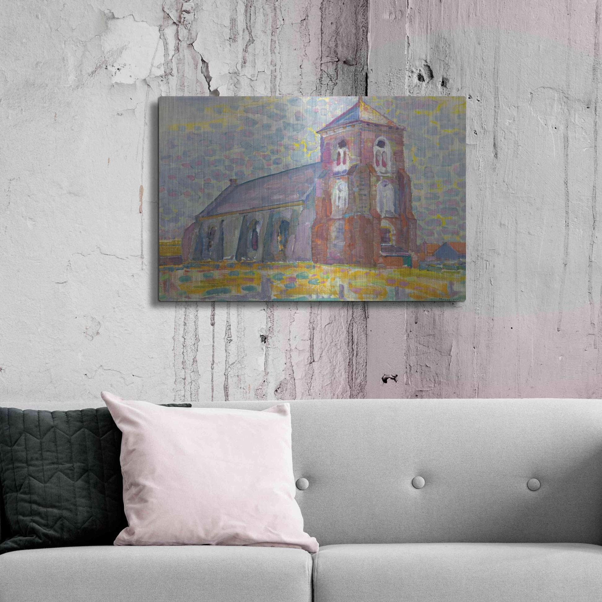 Luxe Metal Art 'Church In Zoutelande-1909' by Piet Mondrian, Metal Wall Art,36x24