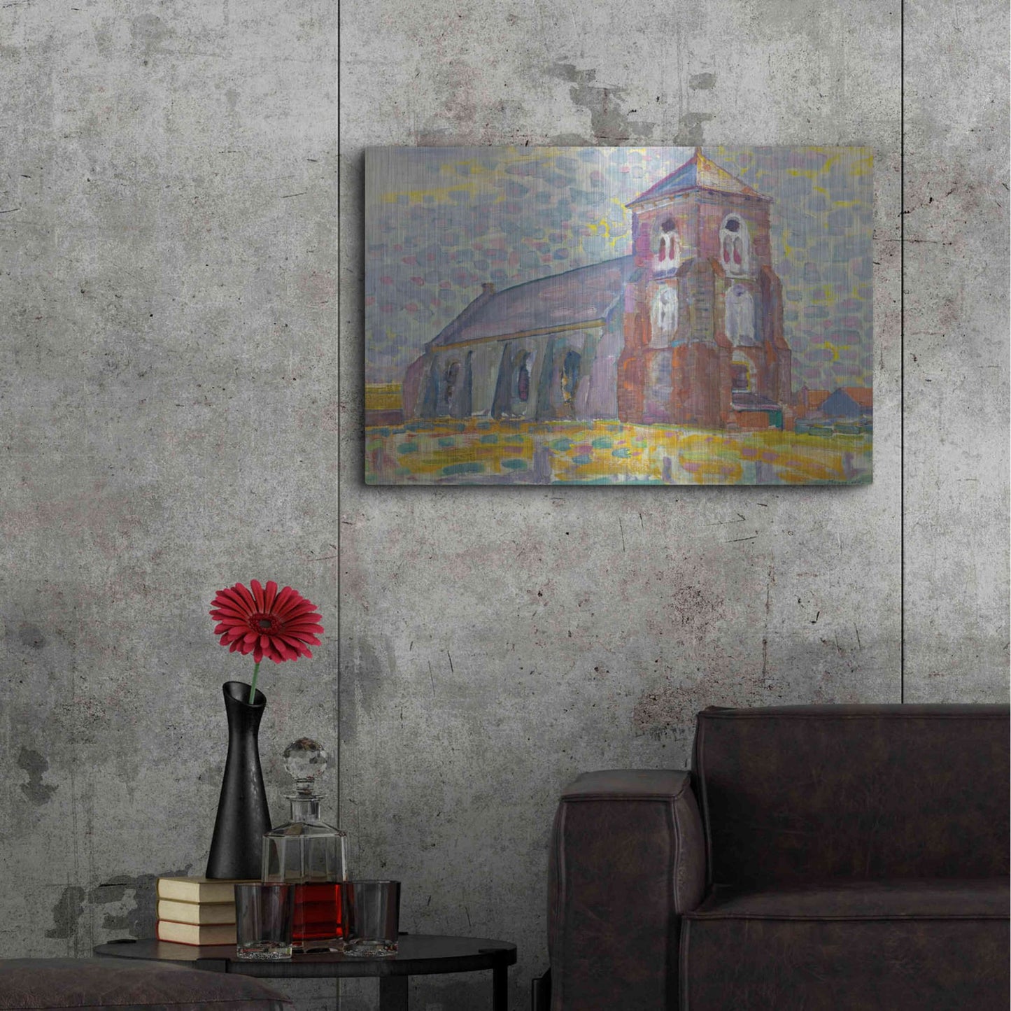 Luxe Metal Art 'Church In Zoutelande-1909' by Piet Mondrian, Metal Wall Art,36x24