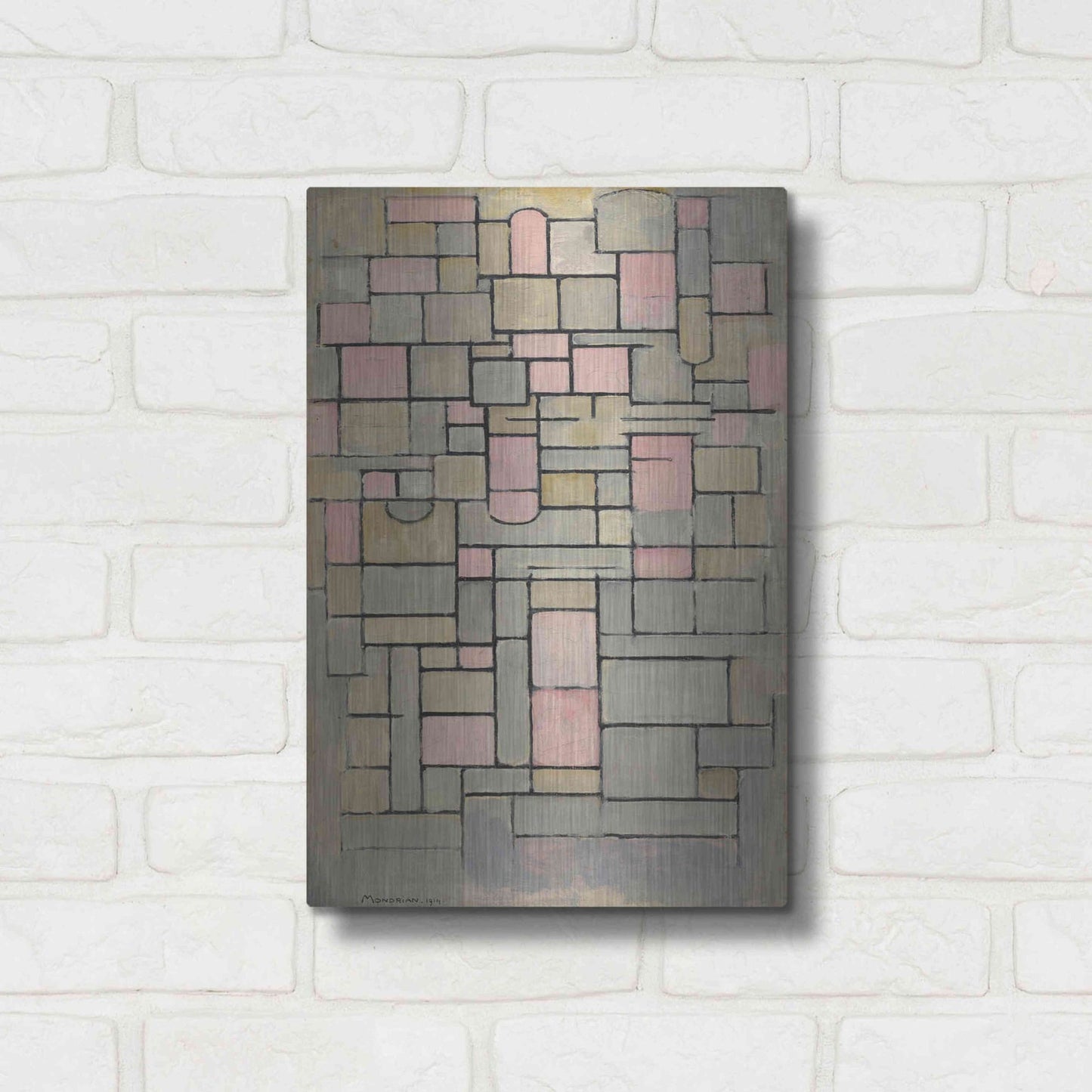 Luxe Metal Art 'Composition 8, 1914' by Piet Mondrian, Metal Wall Art,12x16