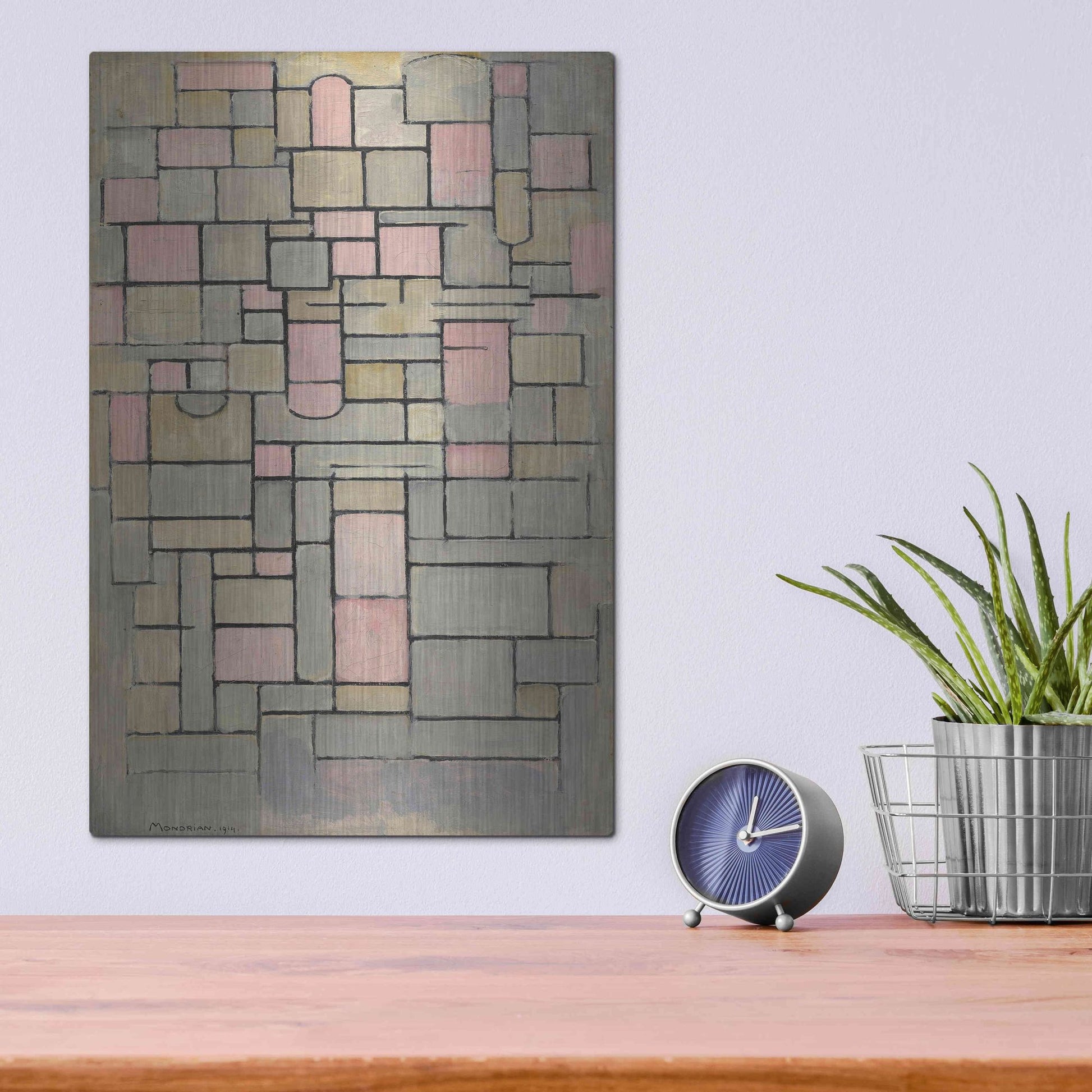 Luxe Metal Art 'Composition 8, 1914' by Piet Mondrian, Metal Wall Art,12x16