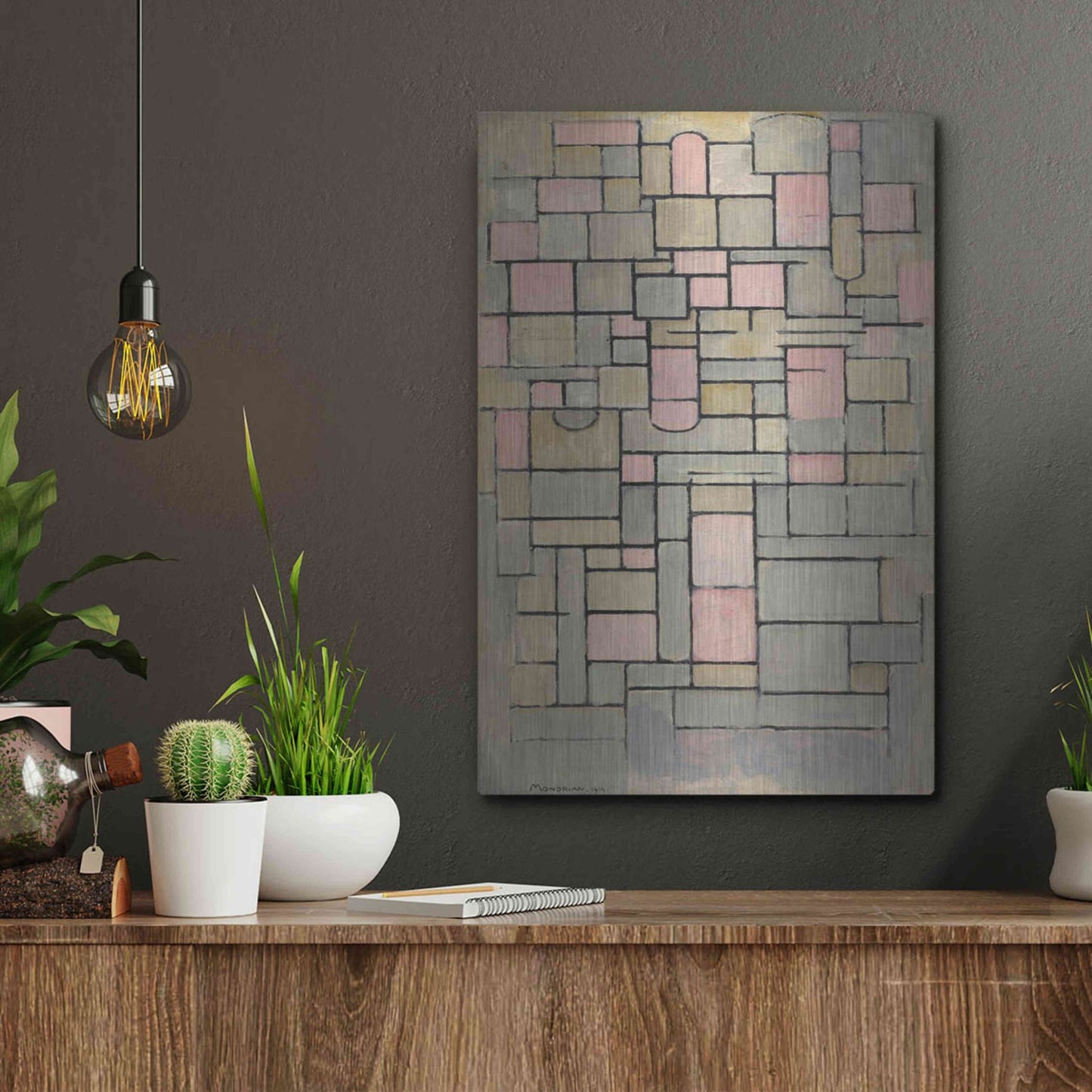 Luxe Metal Art 'Composition 8, 1914' by Piet Mondrian, Metal Wall Art,12x16
