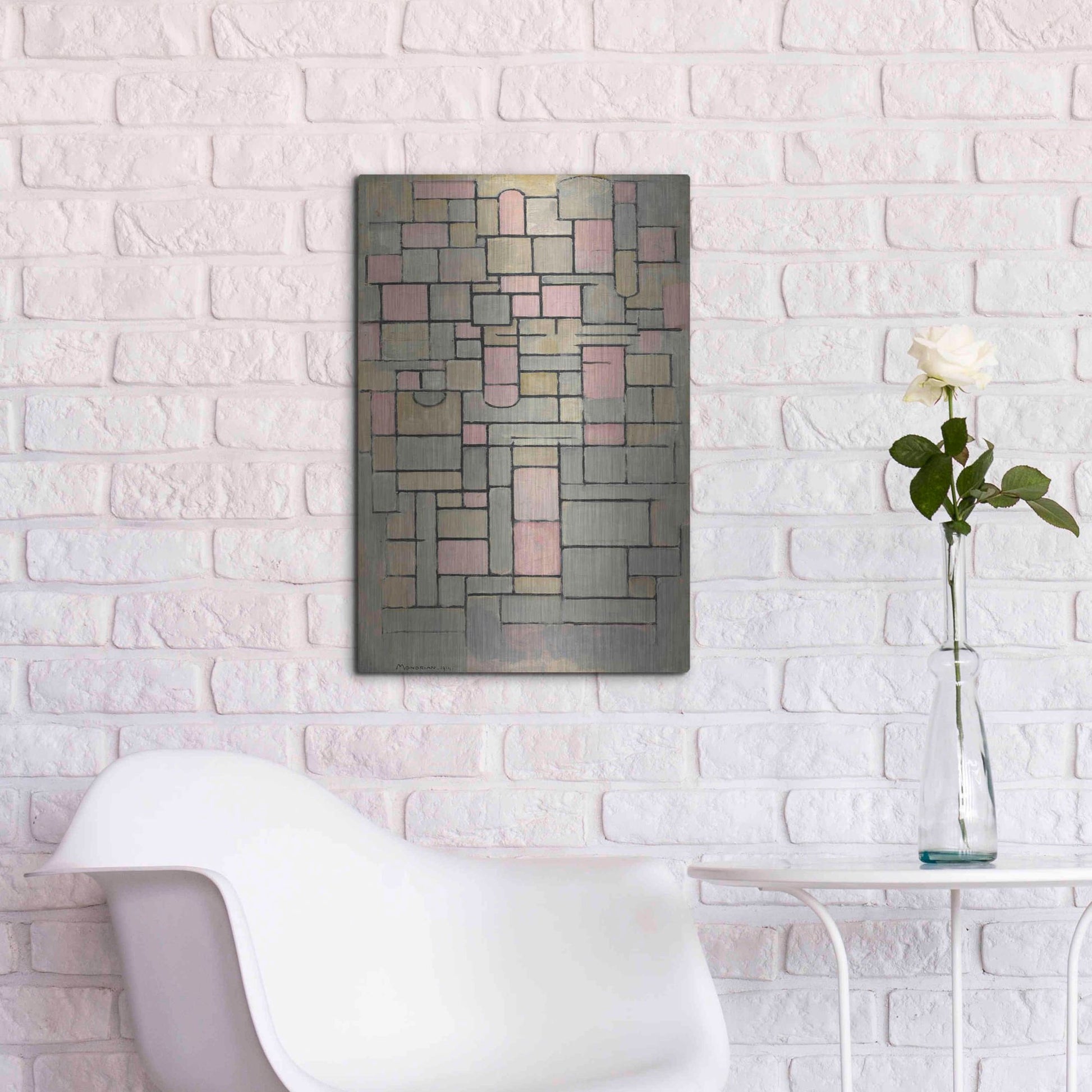 Luxe Metal Art 'Composition 8, 1914' by Piet Mondrian, Metal Wall Art,16x24