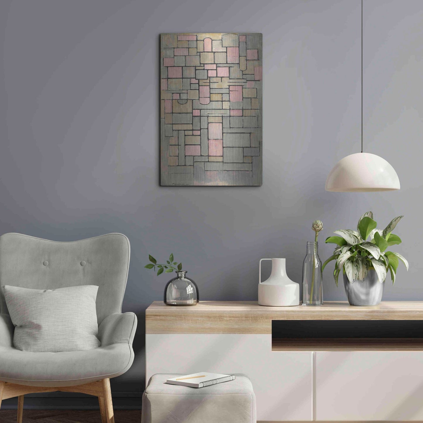 Luxe Metal Art 'Composition 8, 1914' by Piet Mondrian, Metal Wall Art,16x24