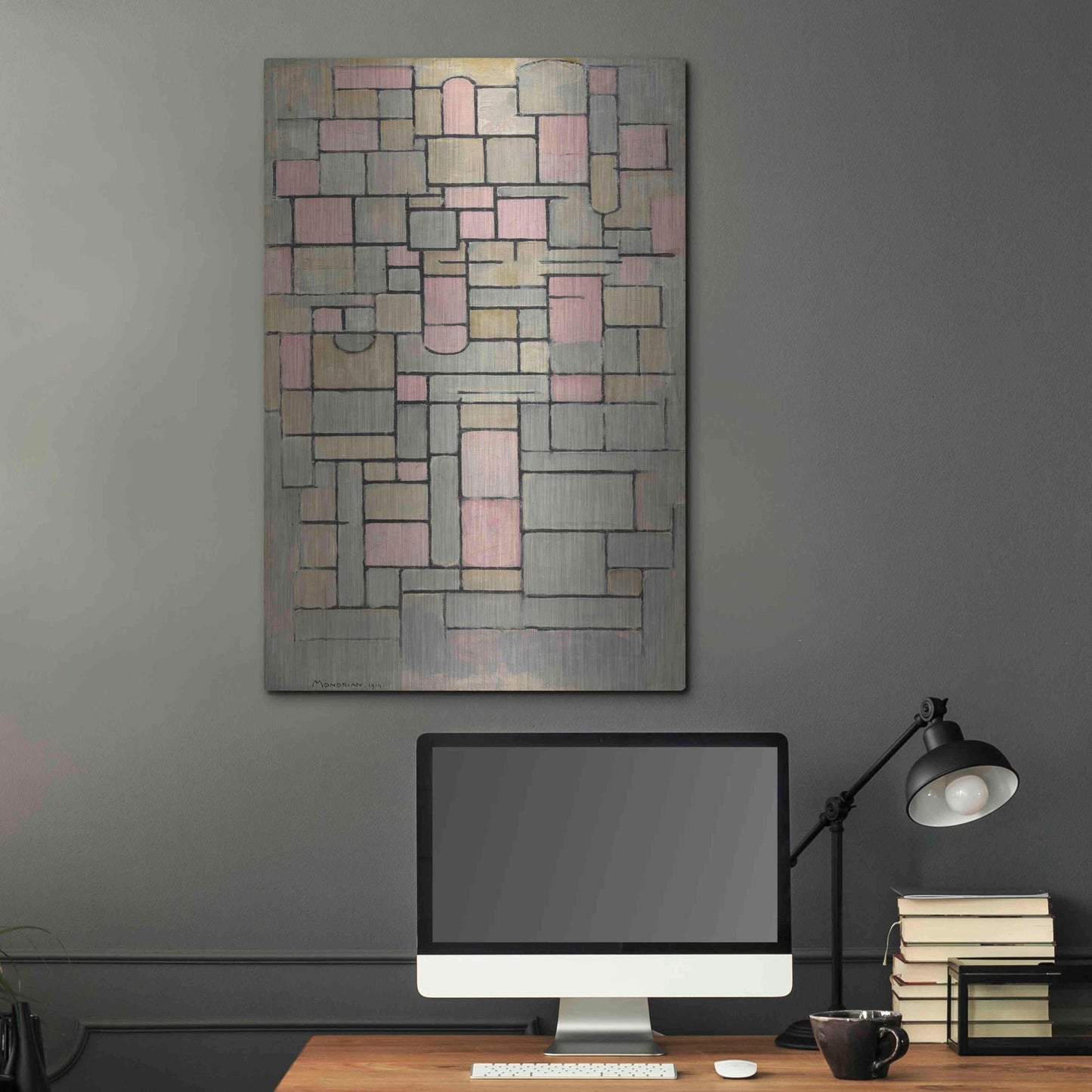 Luxe Metal Art 'Composition 8, 1914' by Piet Mondrian, Metal Wall Art,24x36