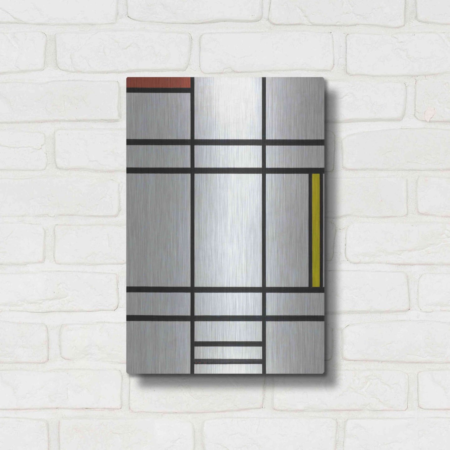 Luxe Metal Art 'Composition in White, Red, and Yellow, 1936' by Piet Mondrian, Metal Wall Art,12x16