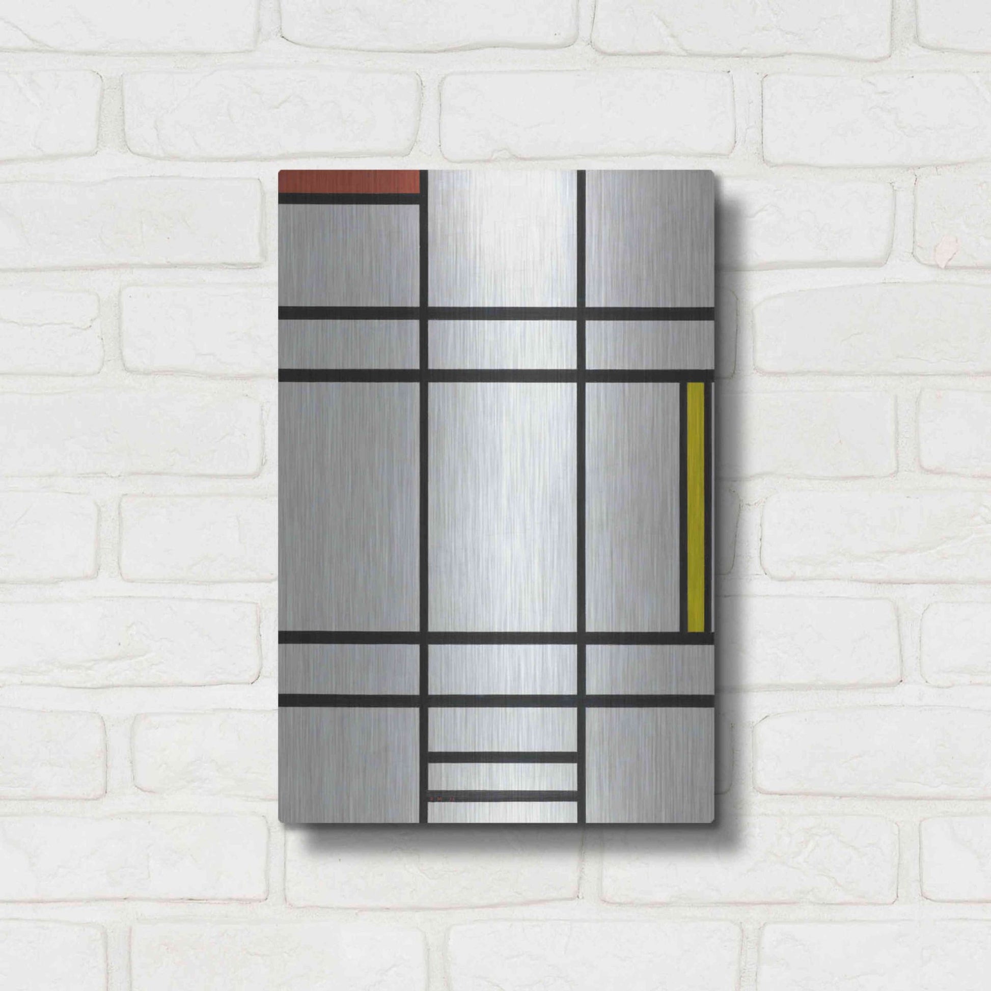 Luxe Metal Art 'Composition in White, Red, and Yellow, 1936' by Piet Mondrian, Metal Wall Art,12x16