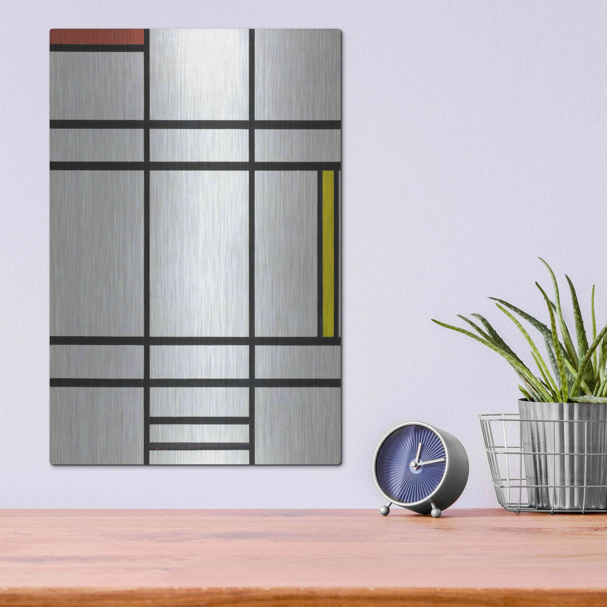 Luxe Metal Art 'Composition in White, Red, and Yellow, 1936' by Piet Mondrian, Metal Wall Art,12x16