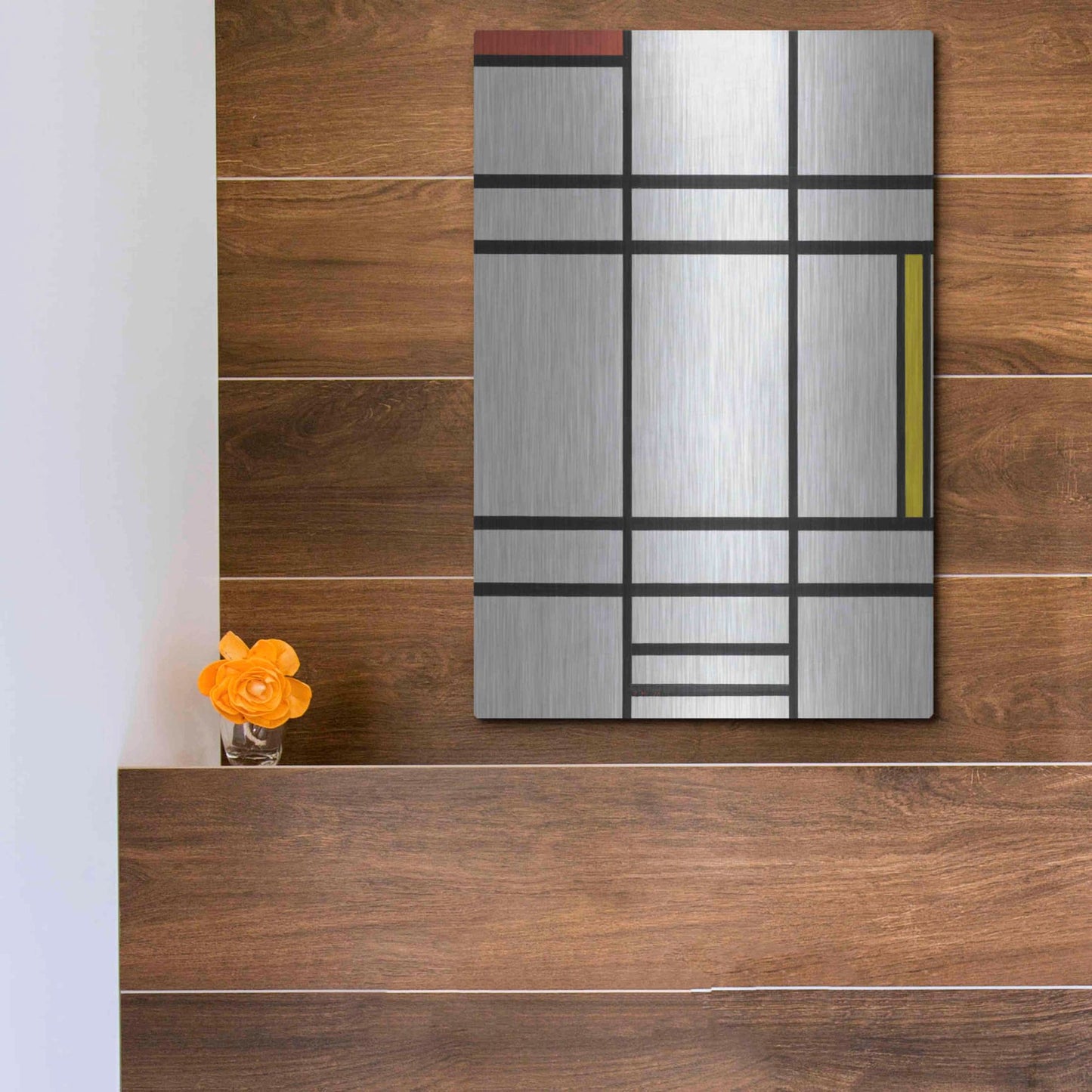 Luxe Metal Art 'Composition in White, Red, and Yellow, 1936' by Piet Mondrian, Metal Wall Art,12x16