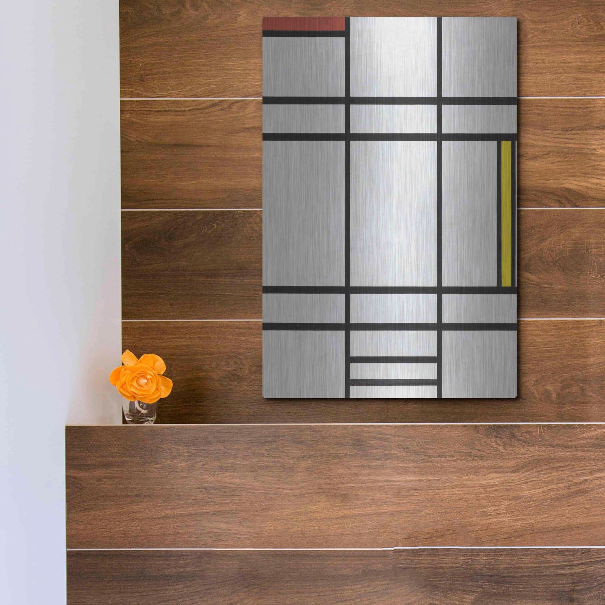 Luxe Metal Art 'Composition in White, Red, and Yellow, 1936' by Piet Mondrian, Metal Wall Art,12x16