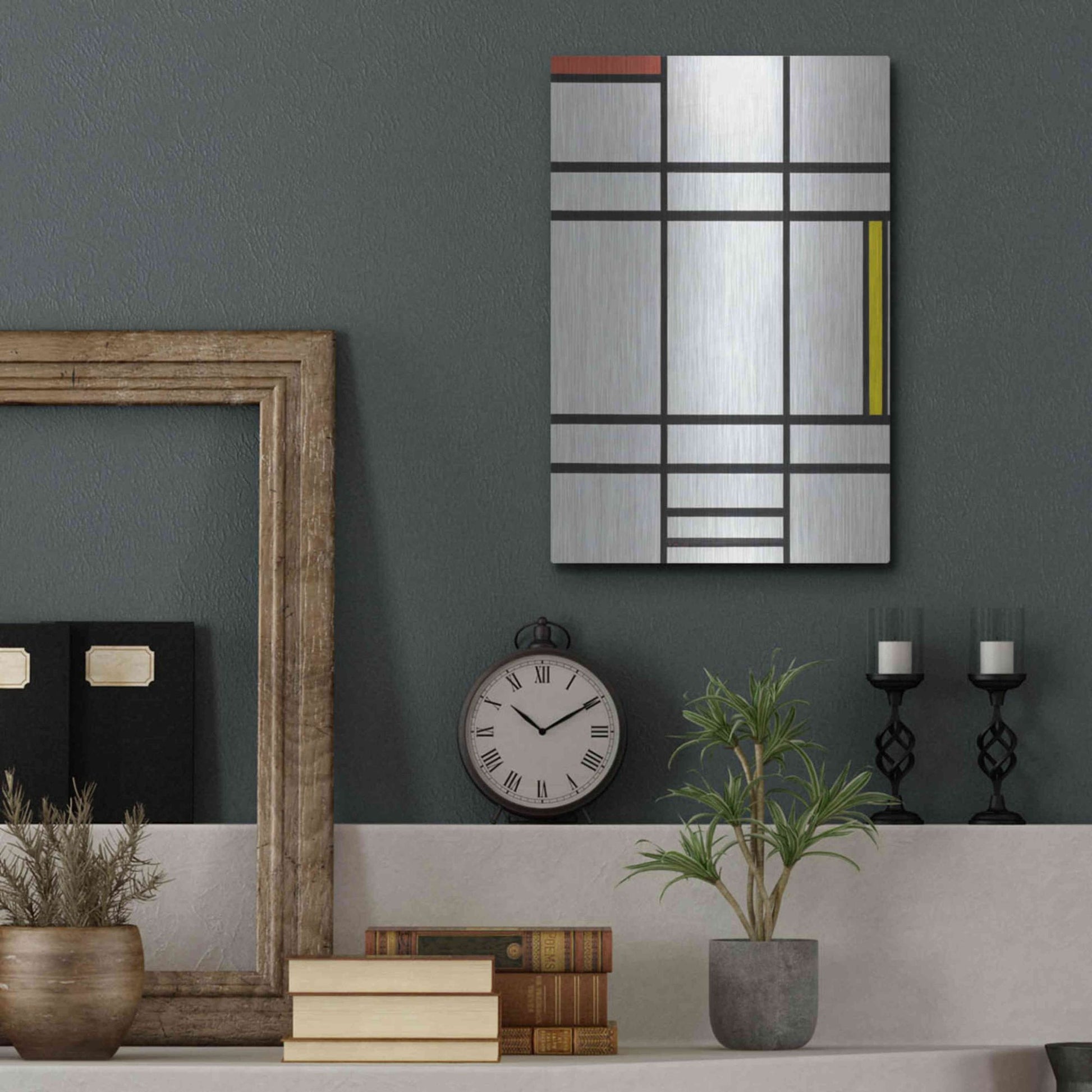 Luxe Metal Art 'Composition in White, Red, and Yellow, 1936' by Piet Mondrian, Metal Wall Art,12x16