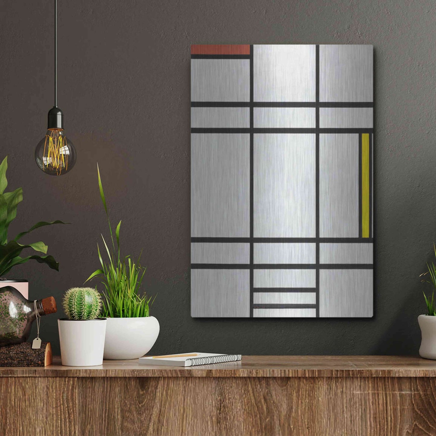 Luxe Metal Art 'Composition in White, Red, and Yellow, 1936' by Piet Mondrian, Metal Wall Art,12x16