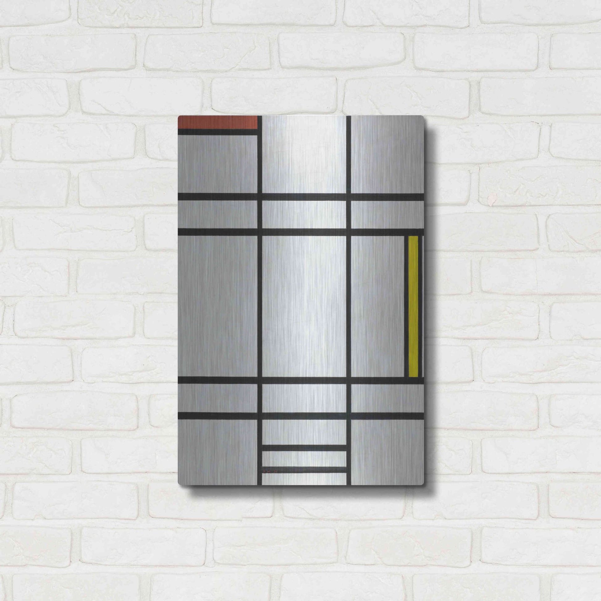 Luxe Metal Art 'Composition in White, Red, and Yellow, 1936' by Piet Mondrian, Metal Wall Art,16x24