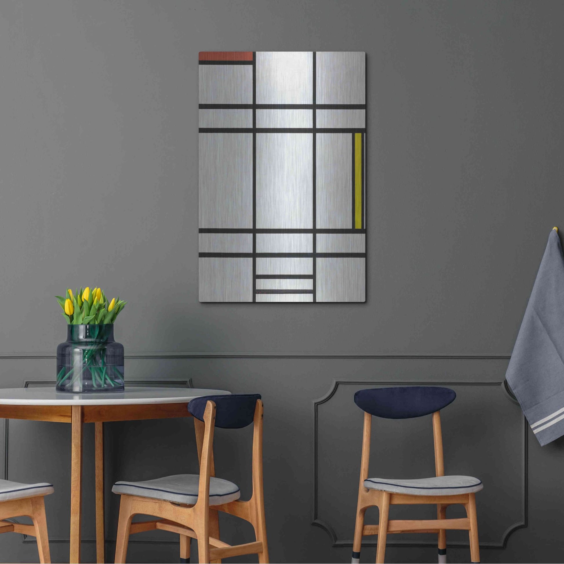 Luxe Metal Art 'Composition in White, Red, and Yellow, 1936' by Piet Mondrian, Metal Wall Art,24x36