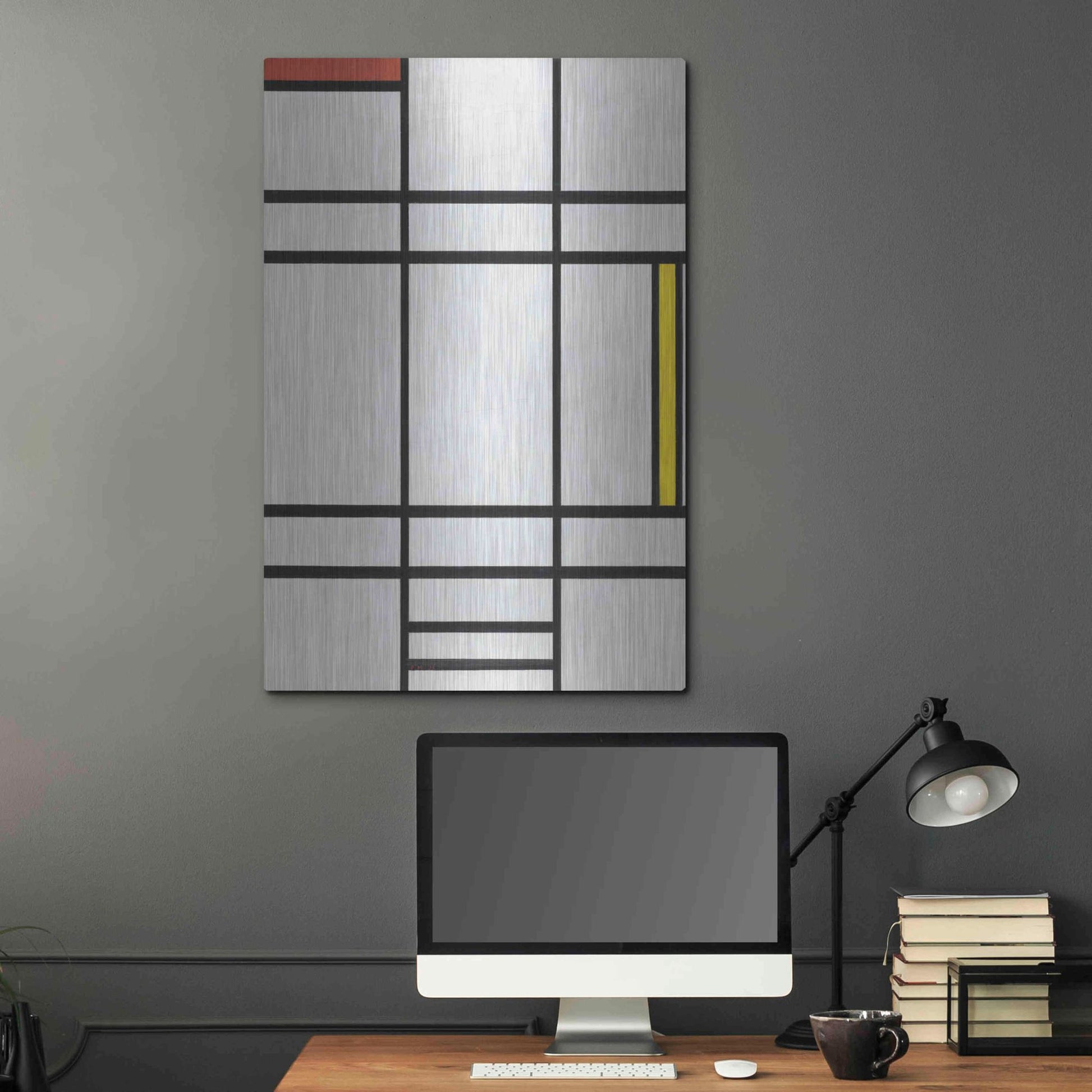 Luxe Metal Art 'Composition in White, Red, and Yellow, 1936' by Piet Mondrian, Metal Wall Art,24x36