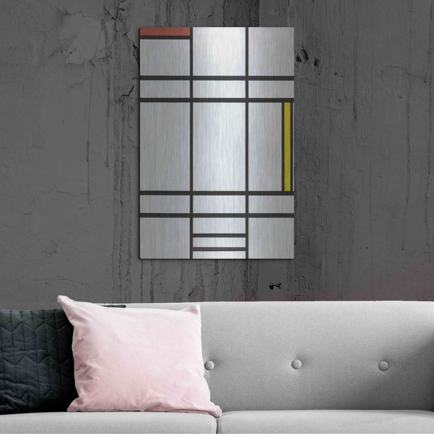 Luxe Metal Art 'Composition in White, Red, and Yellow, 1936' by Piet Mondrian, Metal Wall Art,24x36