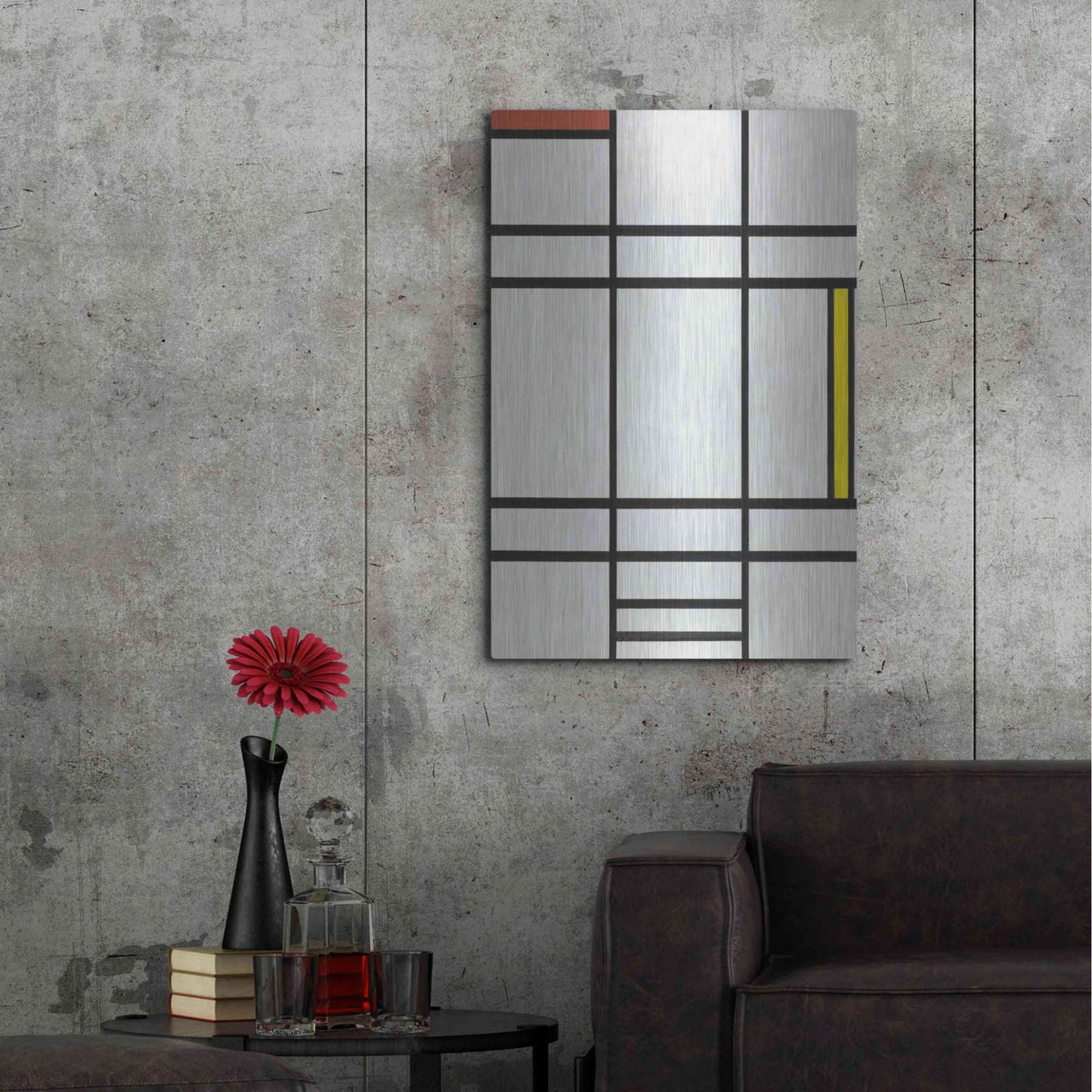 Luxe Metal Art 'Composition in White, Red, and Yellow, 1936' by Piet Mondrian, Metal Wall Art,24x36