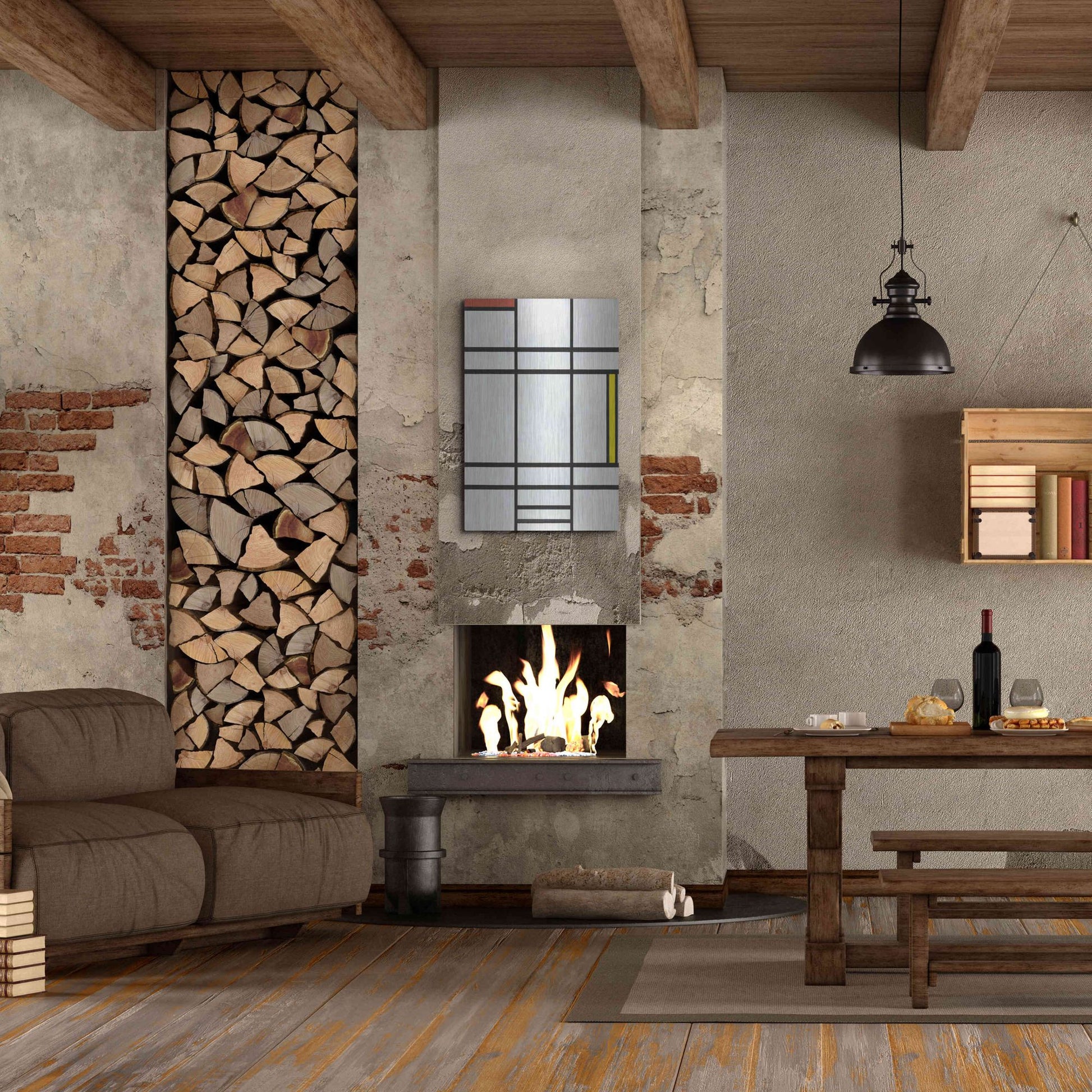 Luxe Metal Art 'Composition in White, Red, and Yellow, 1936' by Piet Mondrian, Metal Wall Art,24x36