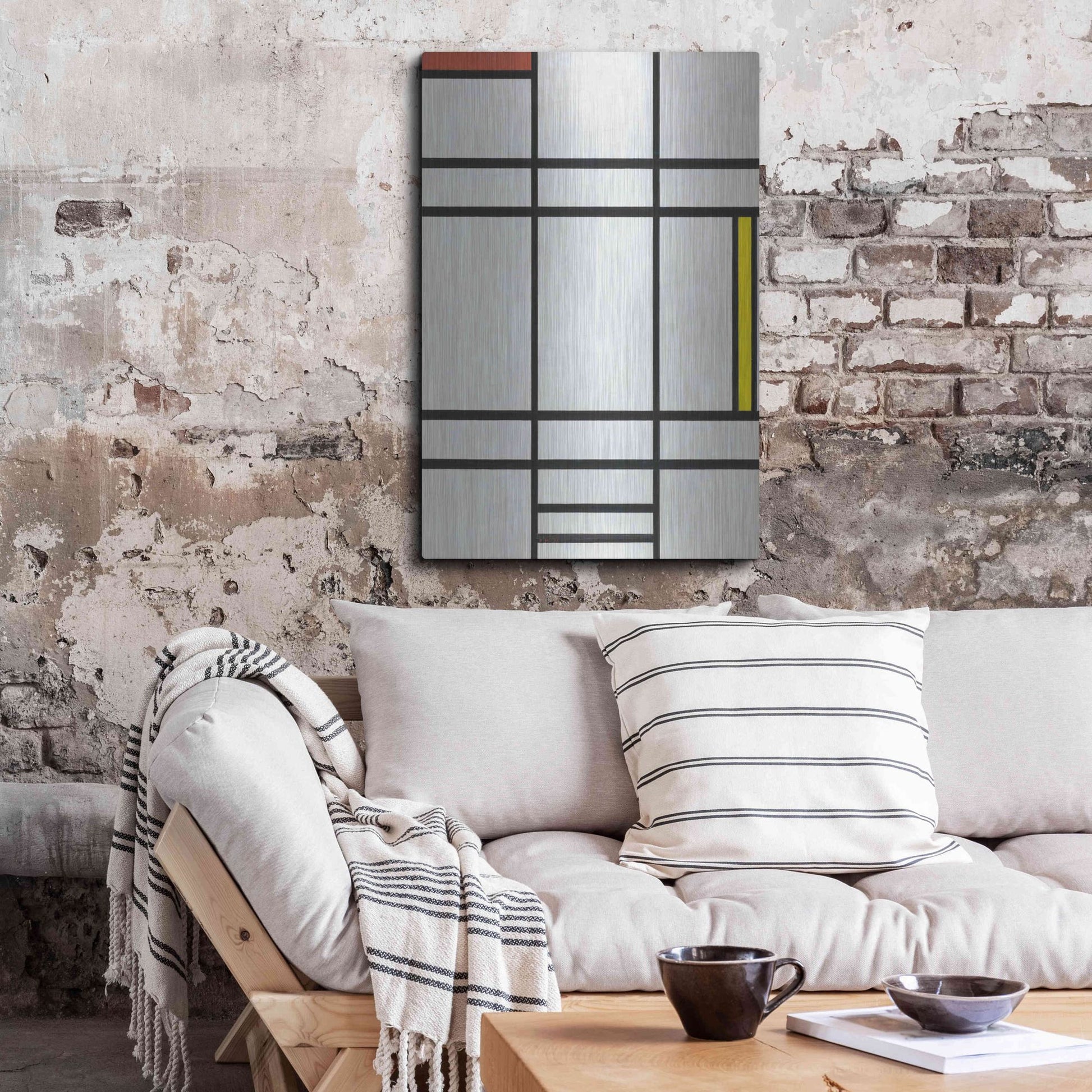 Luxe Metal Art 'Composition in White, Red, and Yellow, 1936' by Piet Mondrian, Metal Wall Art,24x36