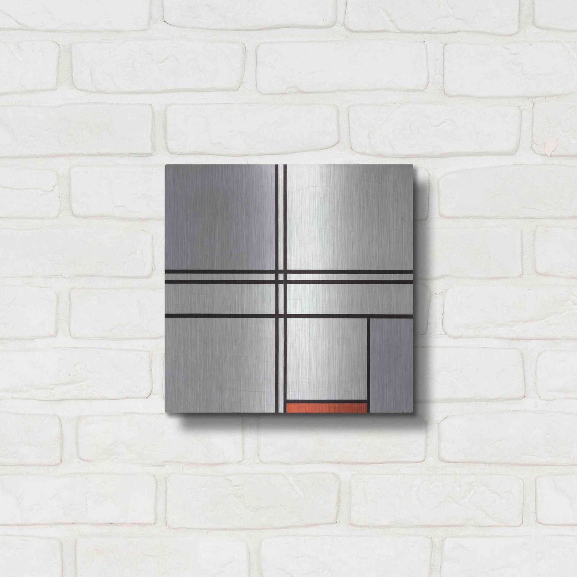 Luxe Metal Art 'Composition No. 1 Gray and Red, 1935' by Piet Mondrian, Metal Wall Art,12x12