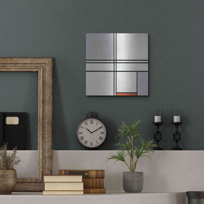 Luxe Metal Art 'Composition No. 1 Gray and Red, 1935' by Piet Mondrian, Metal Wall Art,12x12