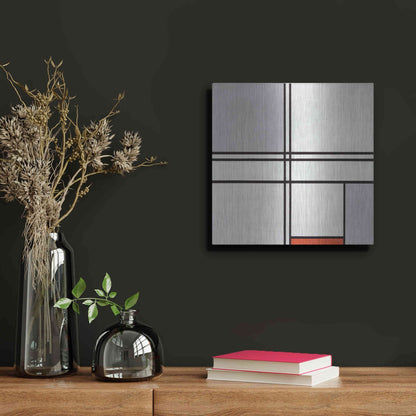 Luxe Metal Art 'Composition No. 1 Gray and Red, 1935' by Piet Mondrian, Metal Wall Art,12x12