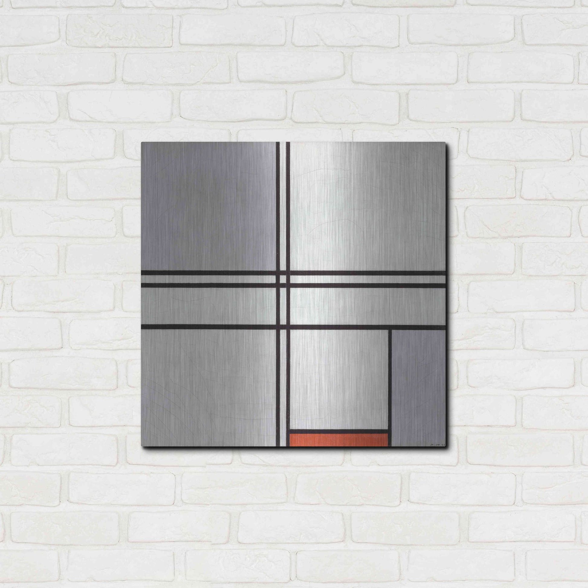 Luxe Metal Art 'Composition No. 1 Gray and Red, 1935' by Piet Mondrian, Metal Wall Art,24x24