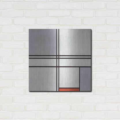 Luxe Metal Art 'Composition No. 1 Gray and Red, 1935' by Piet Mondrian, Metal Wall Art,24x24