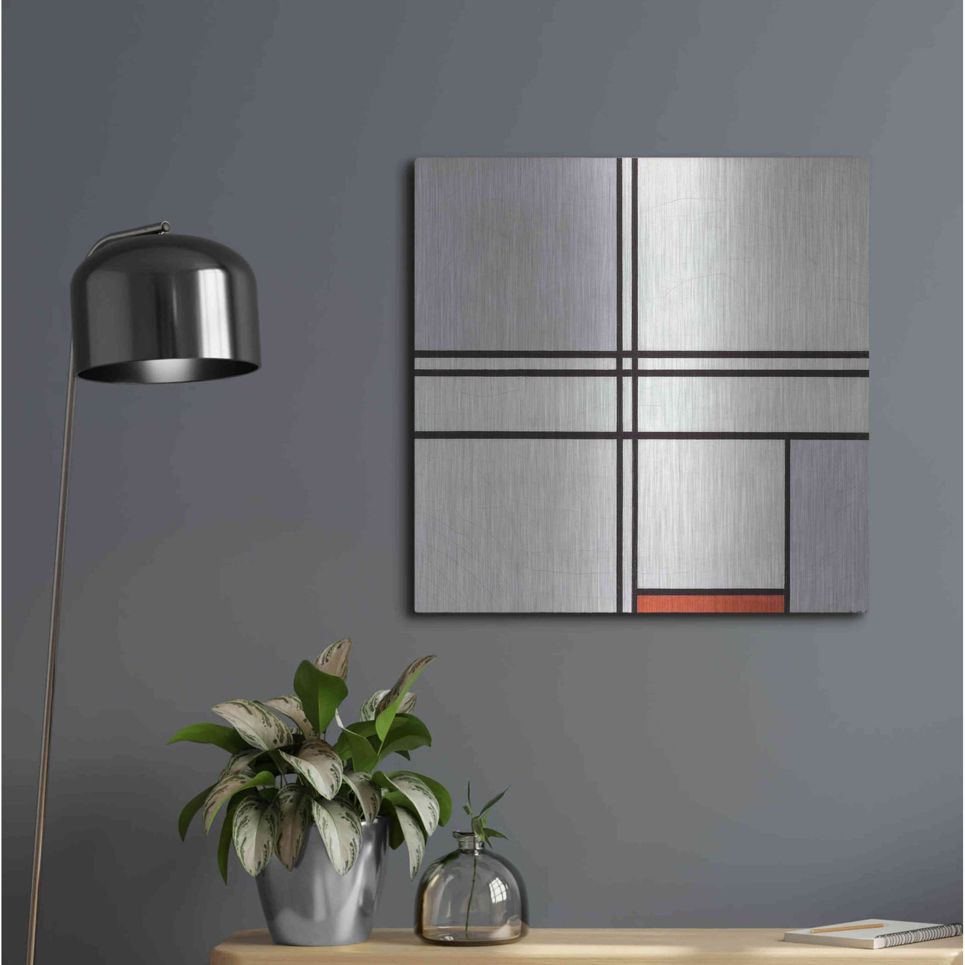 Luxe Metal Art 'Composition No. 1 Gray and Red, 1935' by Piet Mondrian, Metal Wall Art,24x24