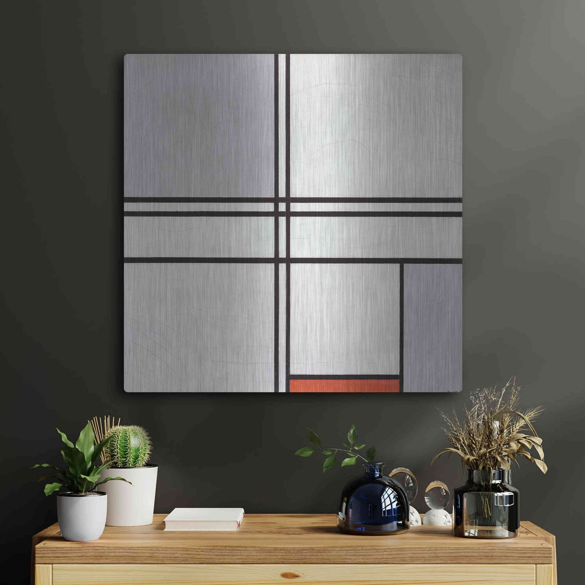 Luxe Metal Art 'Composition No. 1 Gray and Red, 1935' by Piet Mondrian, Metal Wall Art,24x24