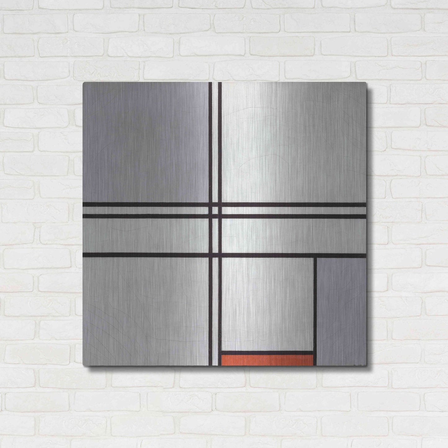 Luxe Metal Art 'Composition No. 1 Gray and Red, 1935' by Piet Mondrian, Metal Wall Art,36x36