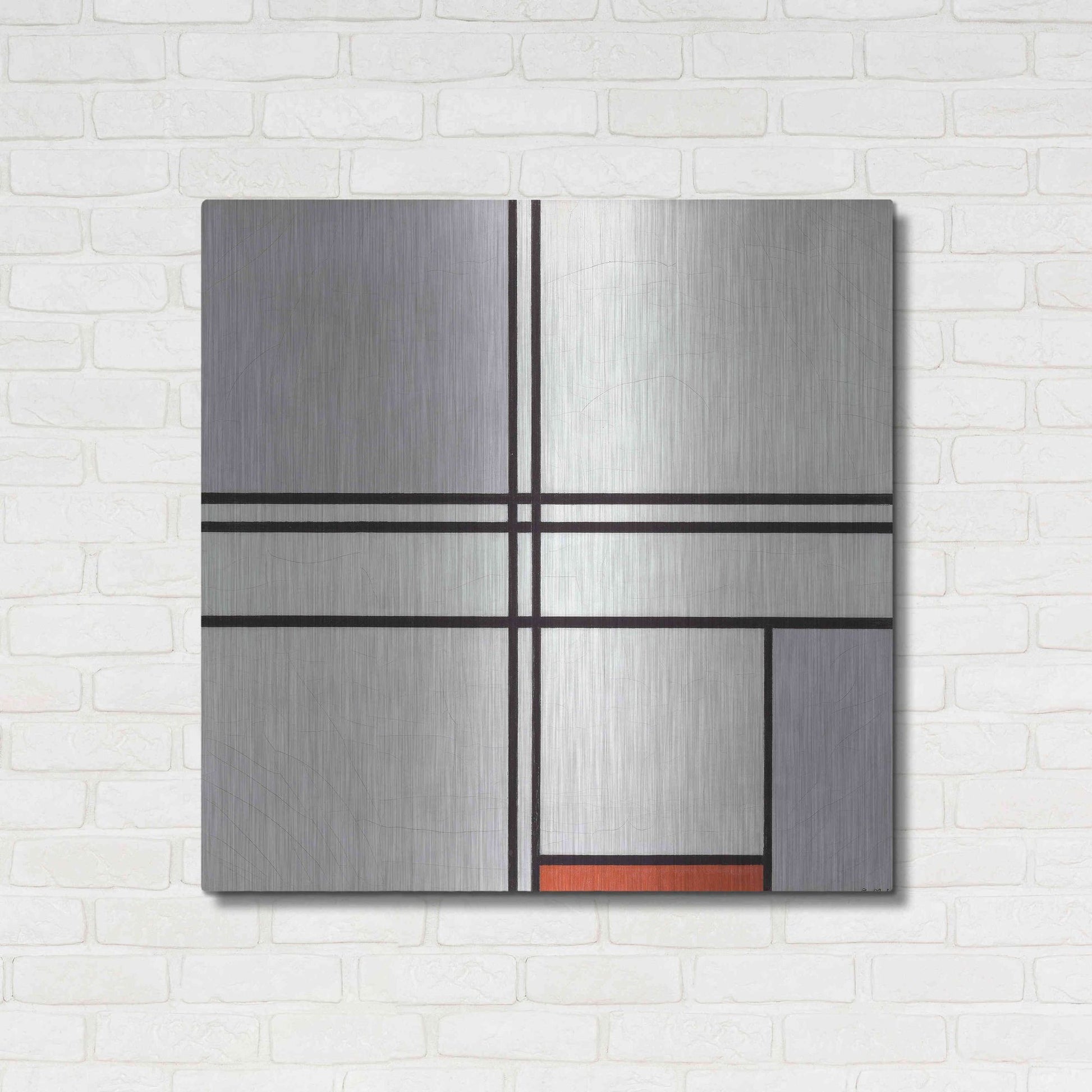Luxe Metal Art 'Composition No. 1 Gray and Red, 1935' by Piet Mondrian, Metal Wall Art,36x36
